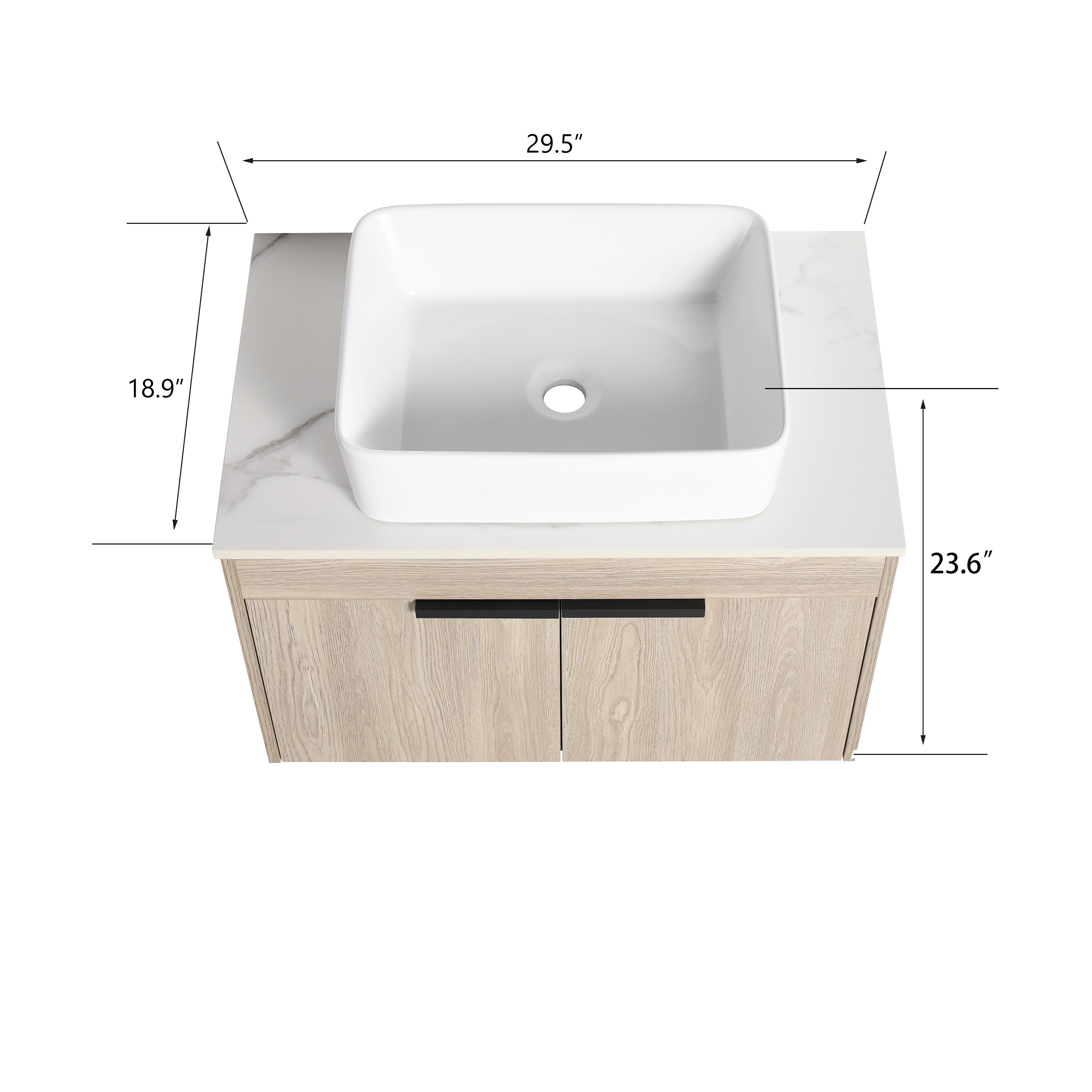30Inch Modern Design Float Bathroom Vanity Set in White Oak  with Soft Close Door  With Ceramic Basin