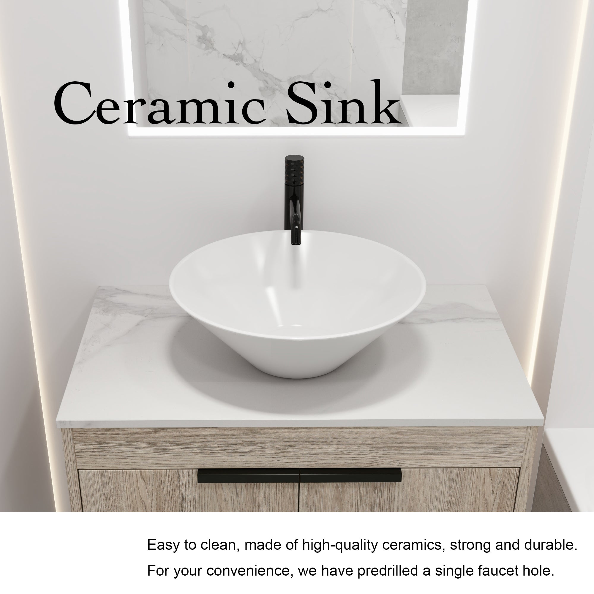 30Inch Modern Design Float Bathroom Vanity Set in White Oak  with Soft Close Door  With Ceramic Basin