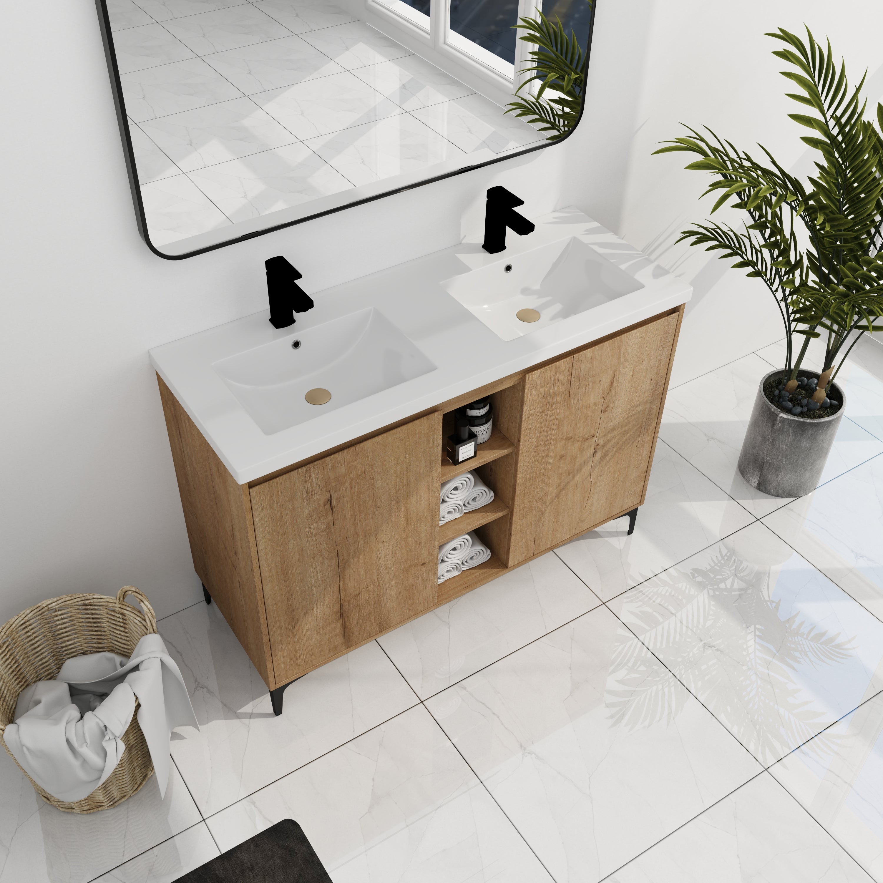 48" Freestanding Bathroom Vanity With Double Sink, Soft Closing Door Hinge