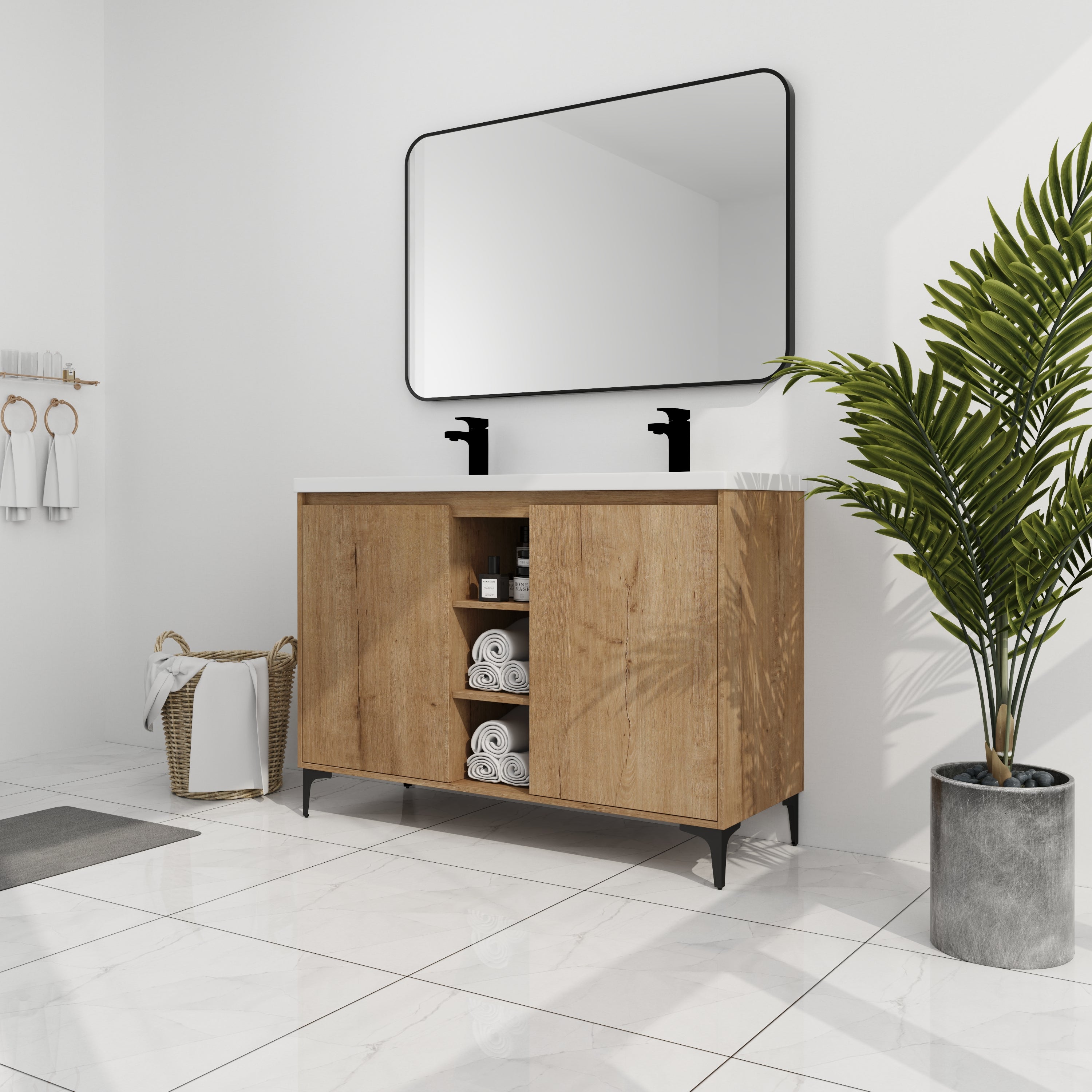 48" Freestanding Bathroom Vanity With Double Sink, Soft Closing Door Hinge
