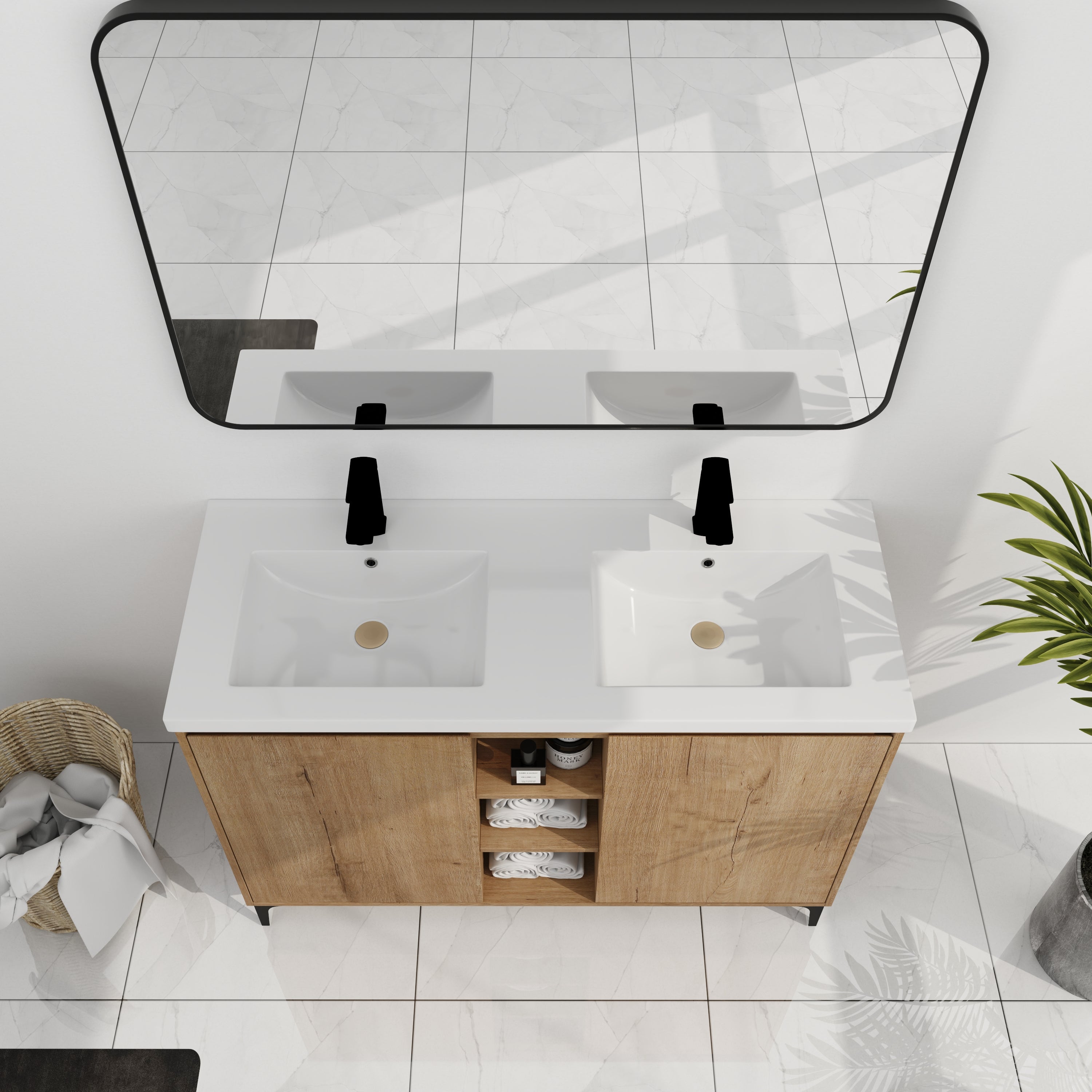 48" Freestanding Bathroom Vanity With Double Sink, Soft Closing Door Hinge