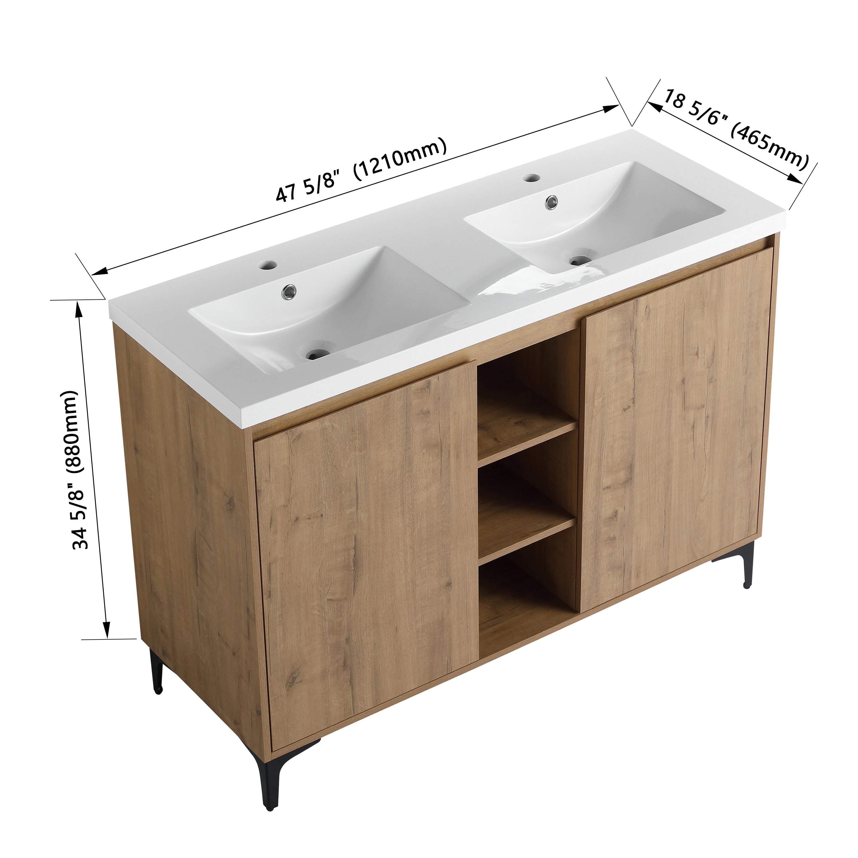 48" Freestanding Bathroom Vanity With Double Sink, Soft Closing Door Hinge