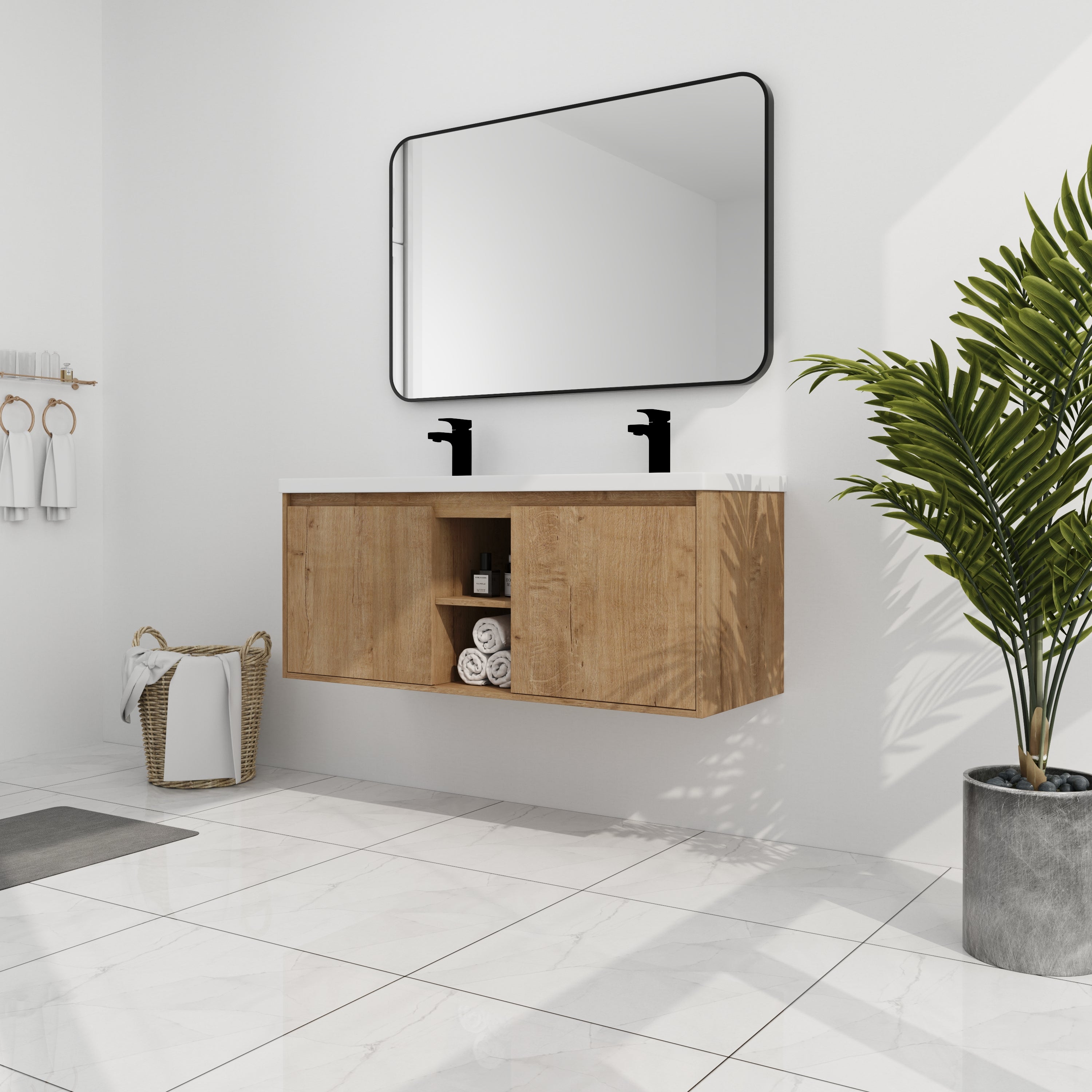 48" Wall Mounted Bathroom Vanity With Double Sink, Soft Closing Door Hinge