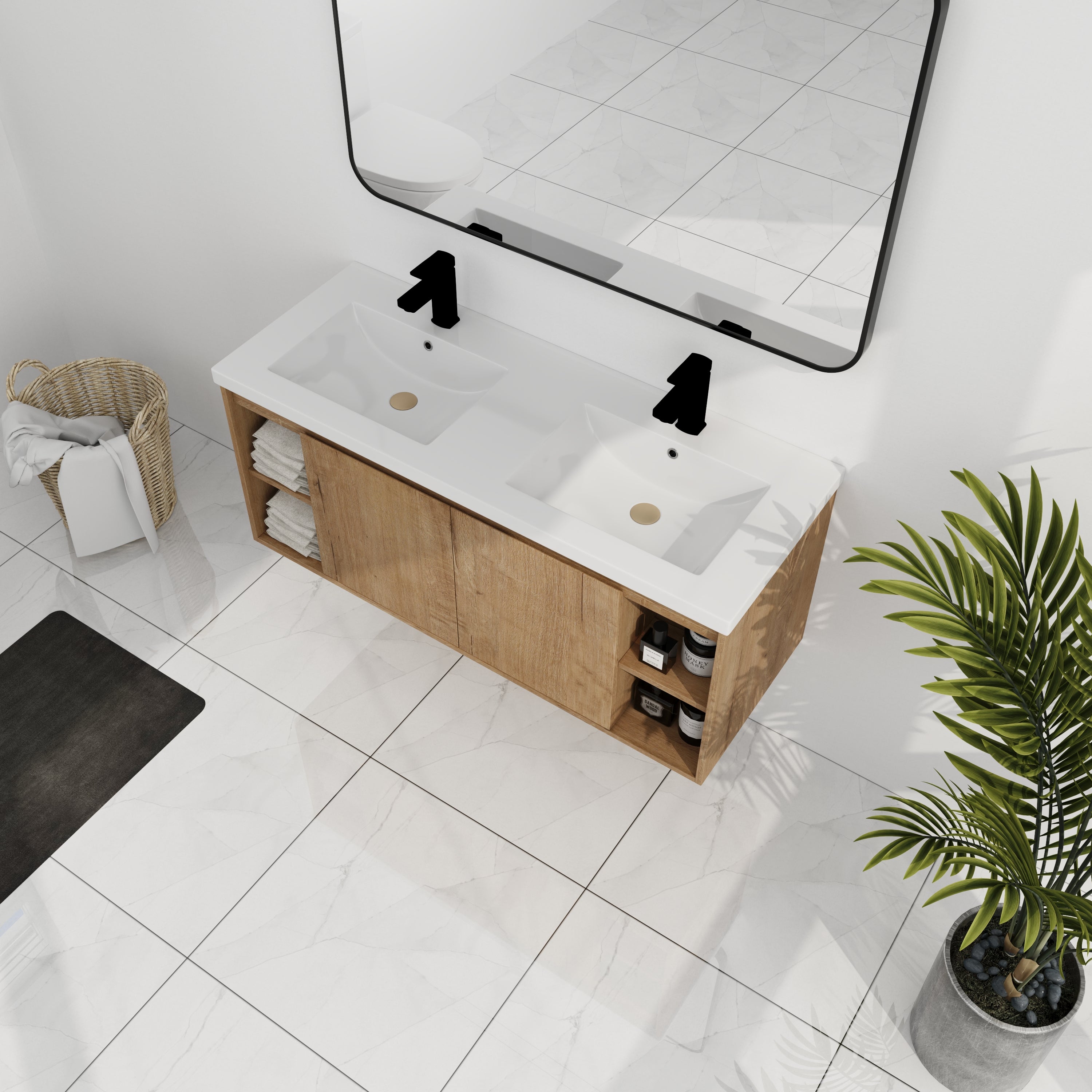 48" Wall Mounted Bathroom Vanity With Double Sink, Soft Closing Door Hinge