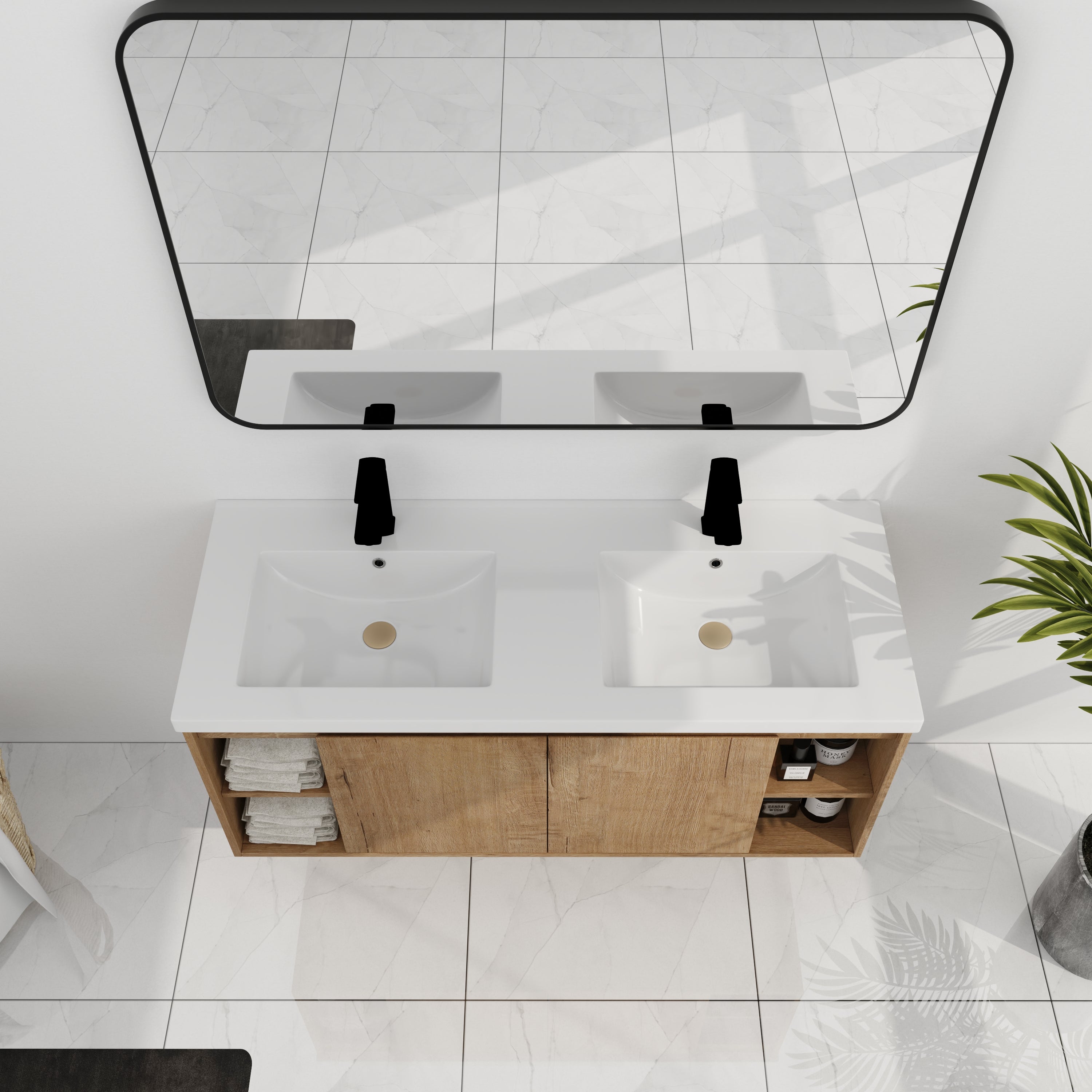 48" Wall Mounted Bathroom Vanity With Double Sink, Soft Closing Door Hinge