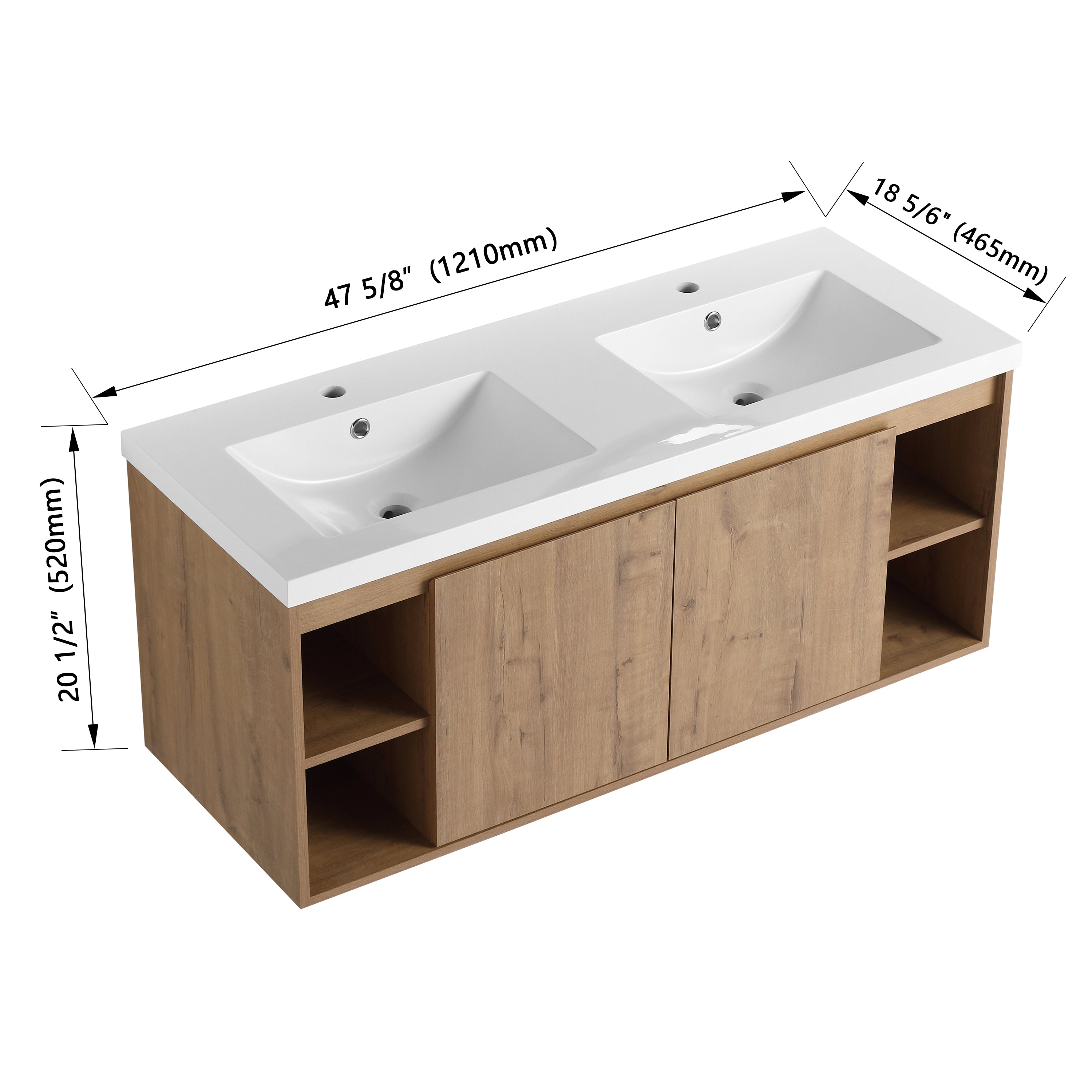 48" Wall Mounted Bathroom Vanity With Double Sink, Soft Closing Door Hinge