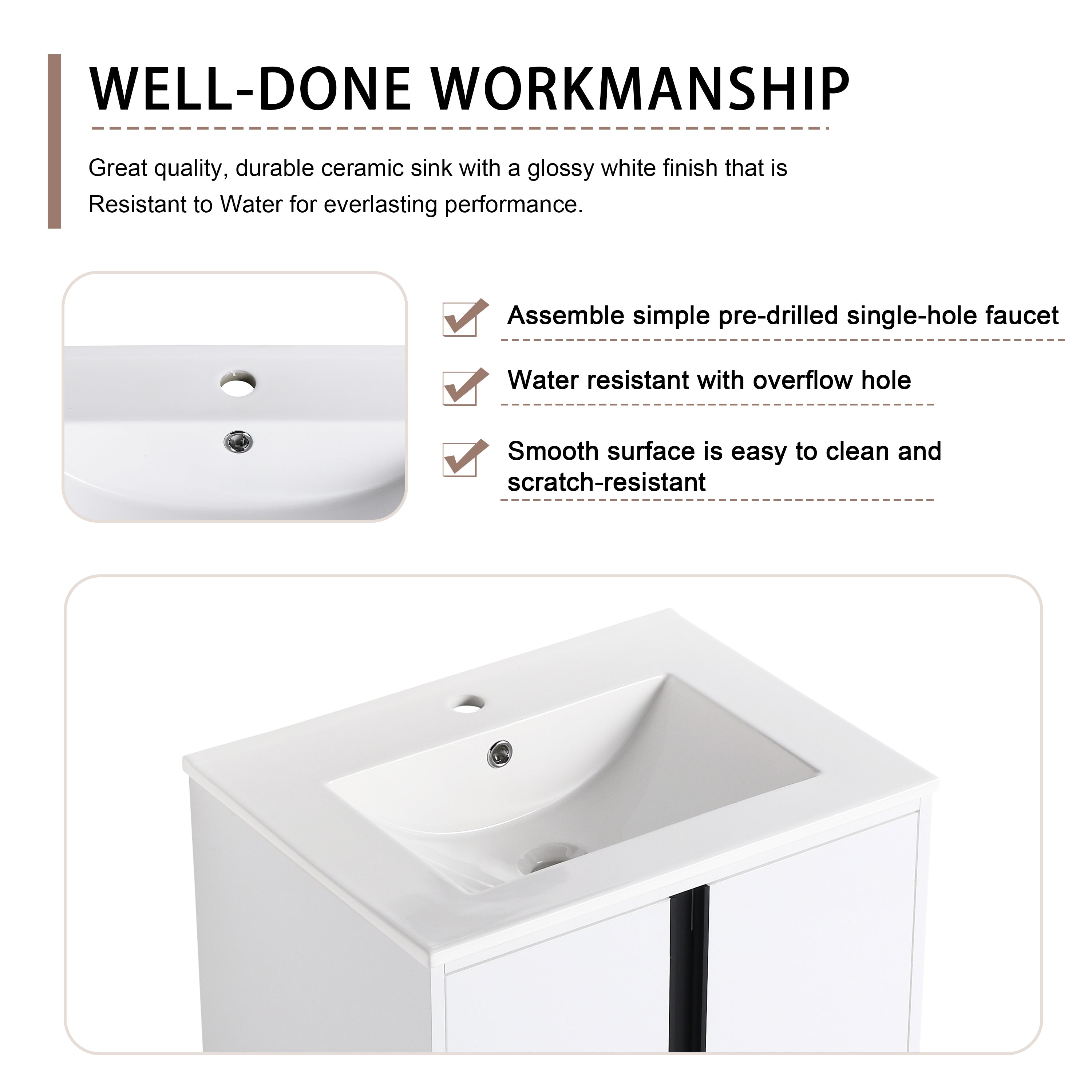 24" Freestanding Bathroom Vanity With Ceramic Sink
