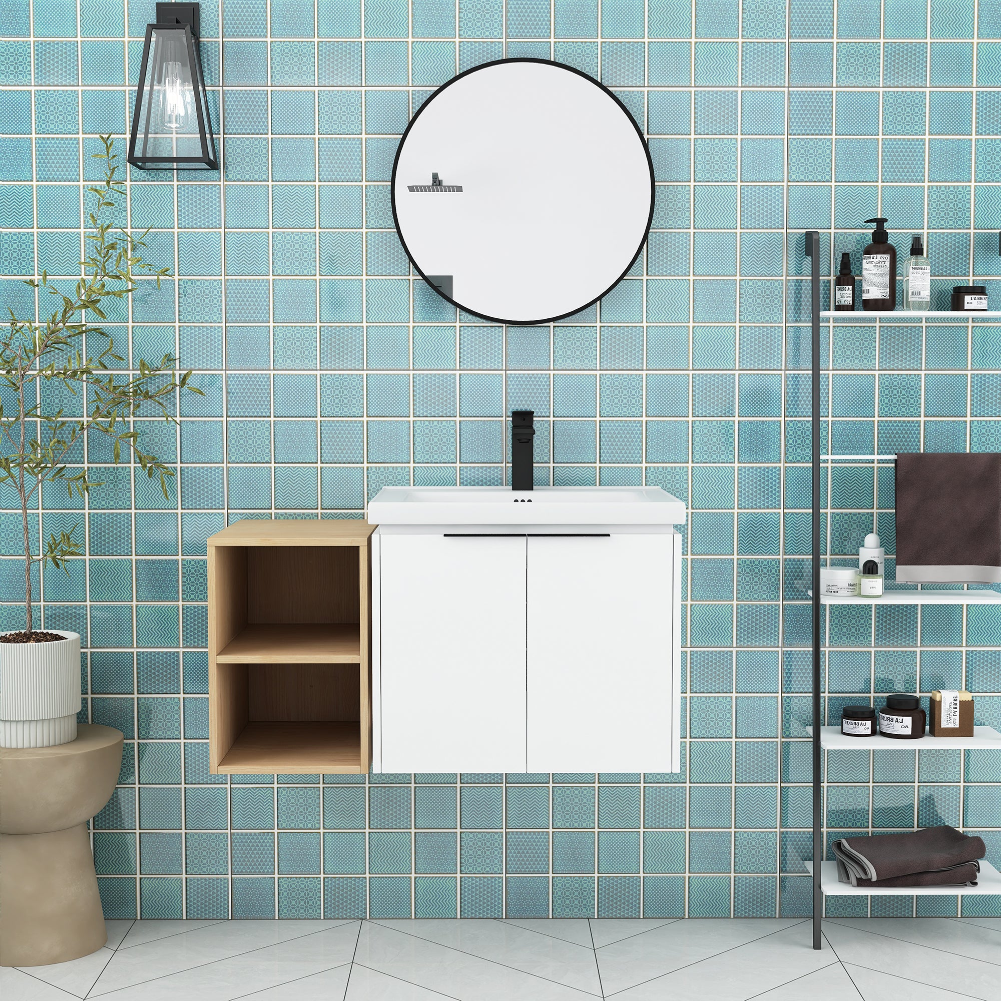 36 Inch Soft Close Doors Bathroom Vanity With Sink, and A Small Storage Shelves