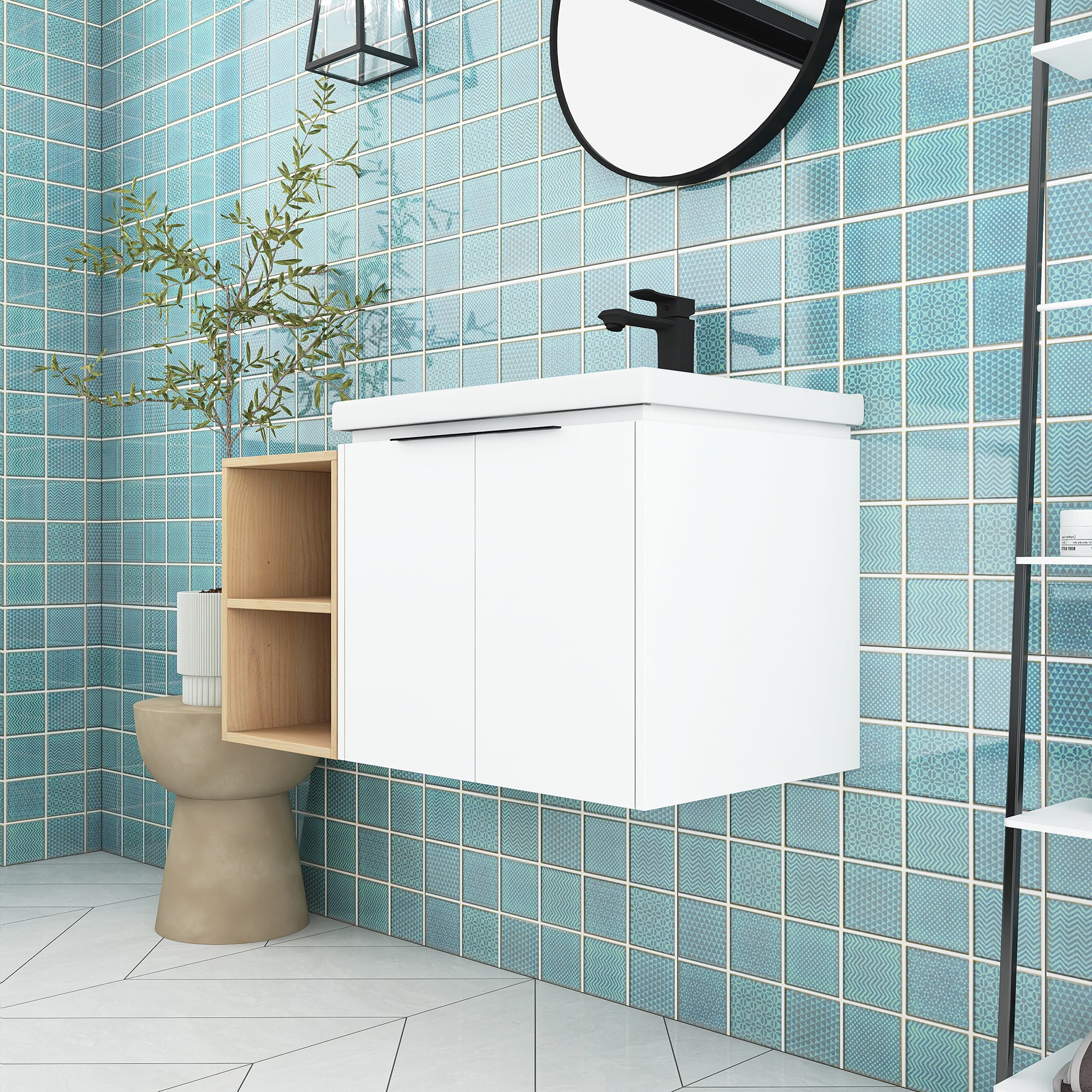 36 Inch Soft Close Doors Bathroom Vanity With Sink, and A Small Storage Shelves