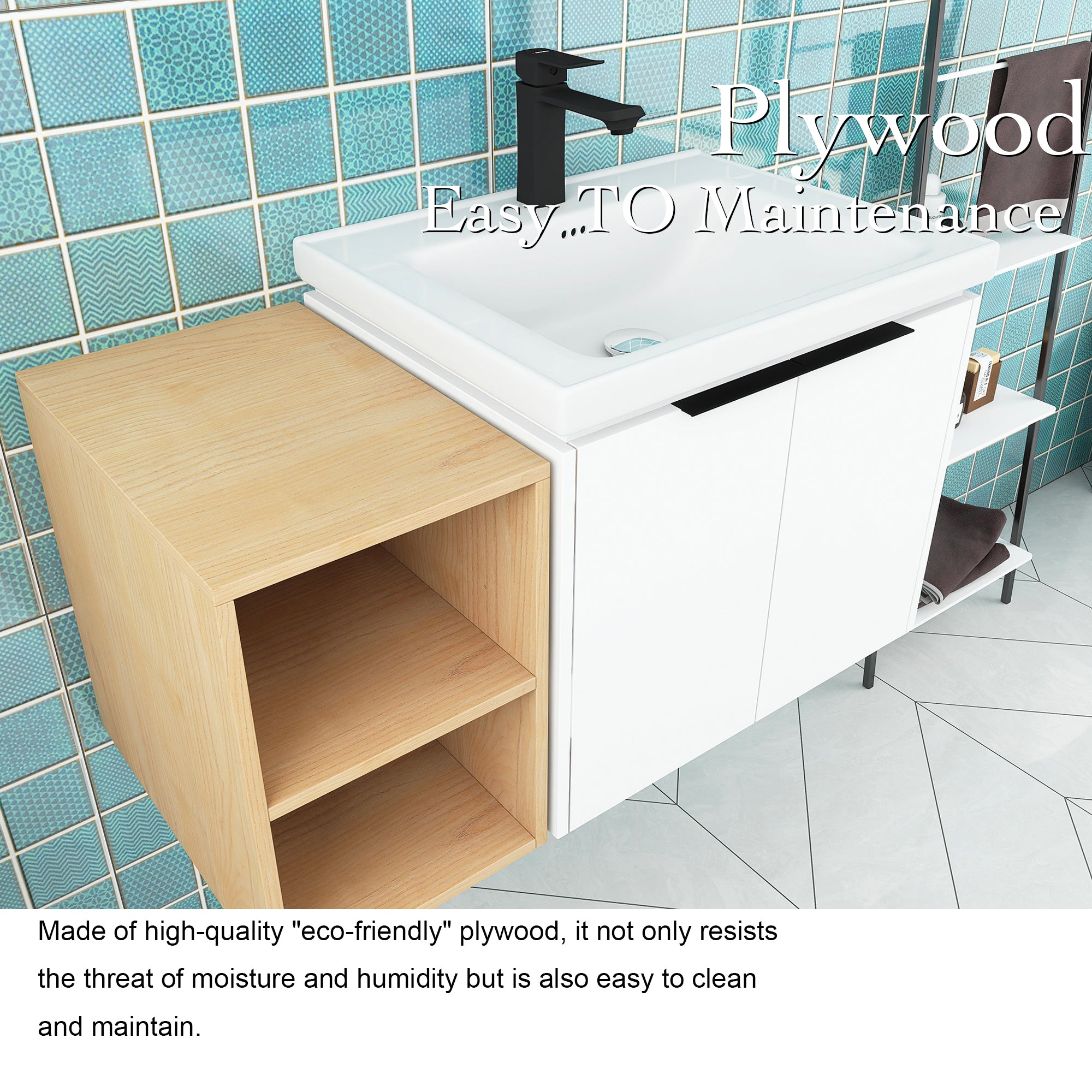 36 Inch Soft Close Doors Bathroom Vanity With Sink, and A Small Storage Shelves