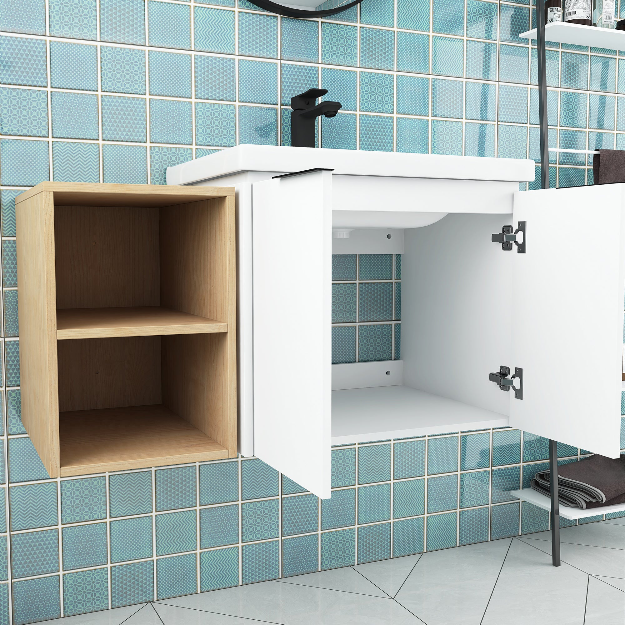 36 Inch Soft Close Doors Bathroom Vanity With Sink, and A Small Storage Shelves