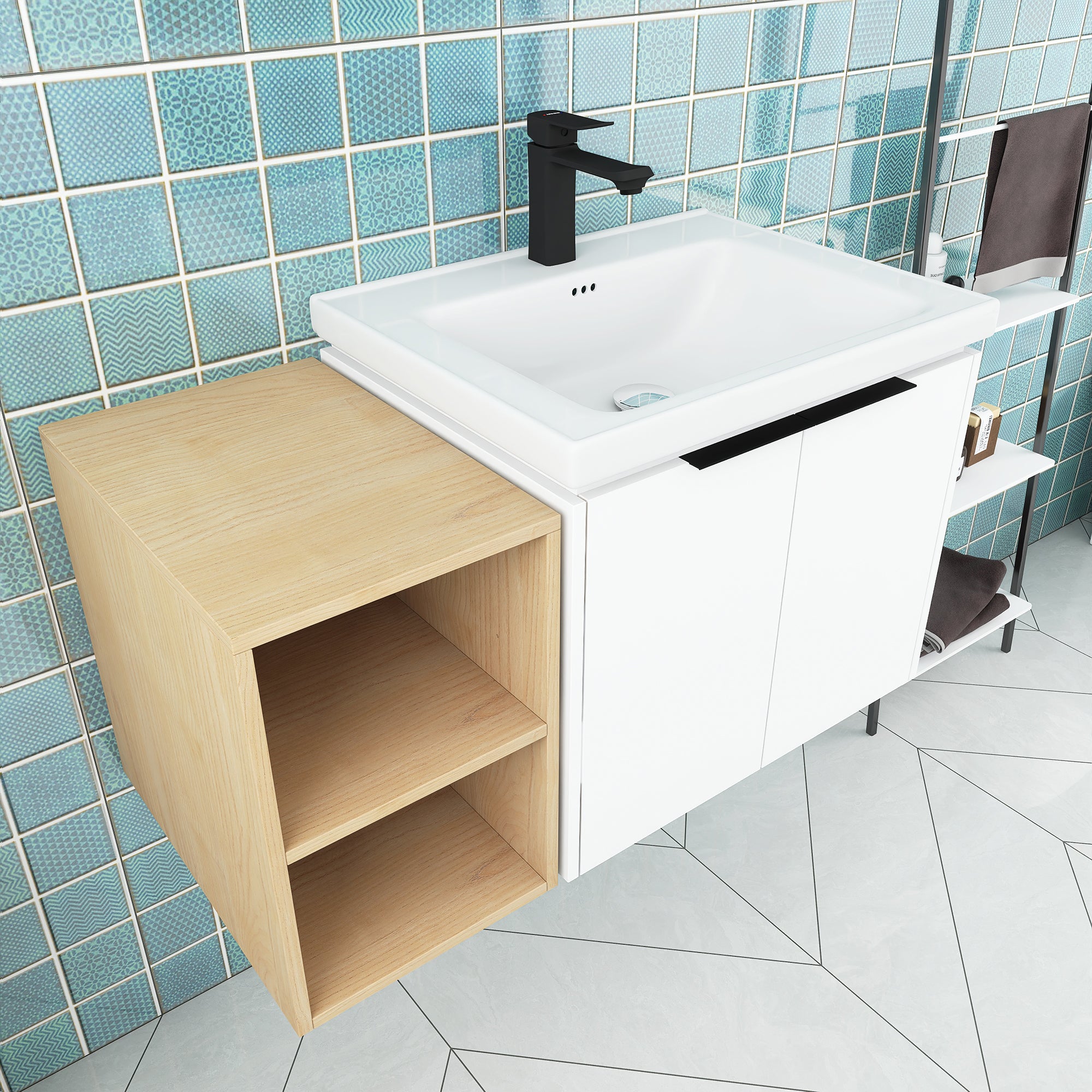 36 Inch Soft Close Doors Bathroom Vanity With Sink, and A Small Storage Shelves