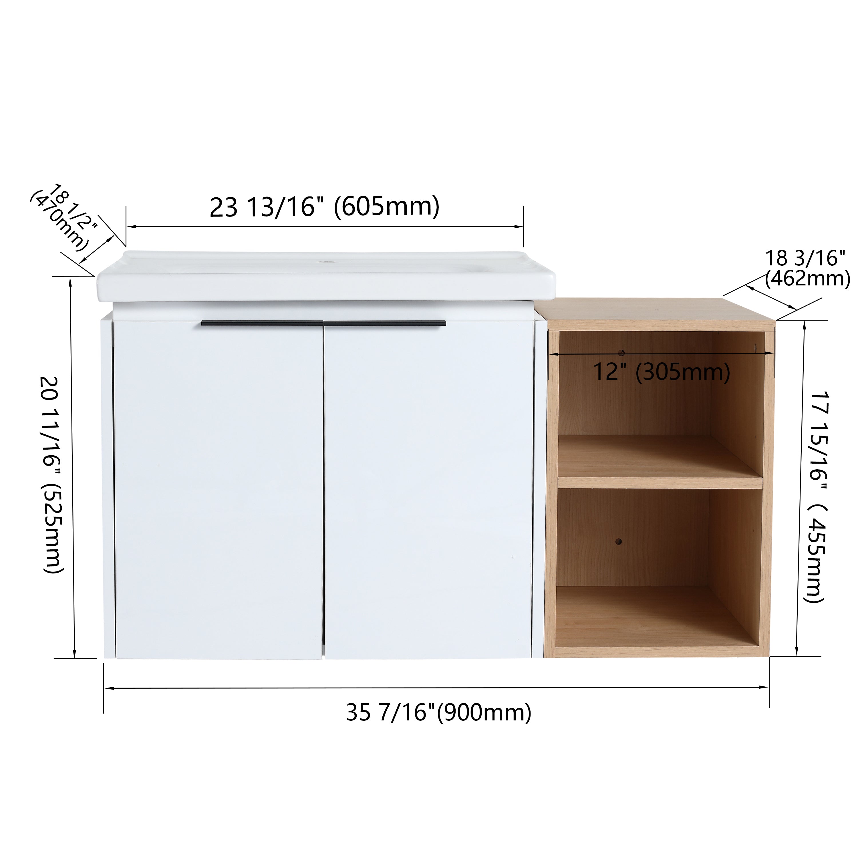 36 Inch Soft Close Doors Bathroom Vanity With Sink, and A Small Storage Shelves