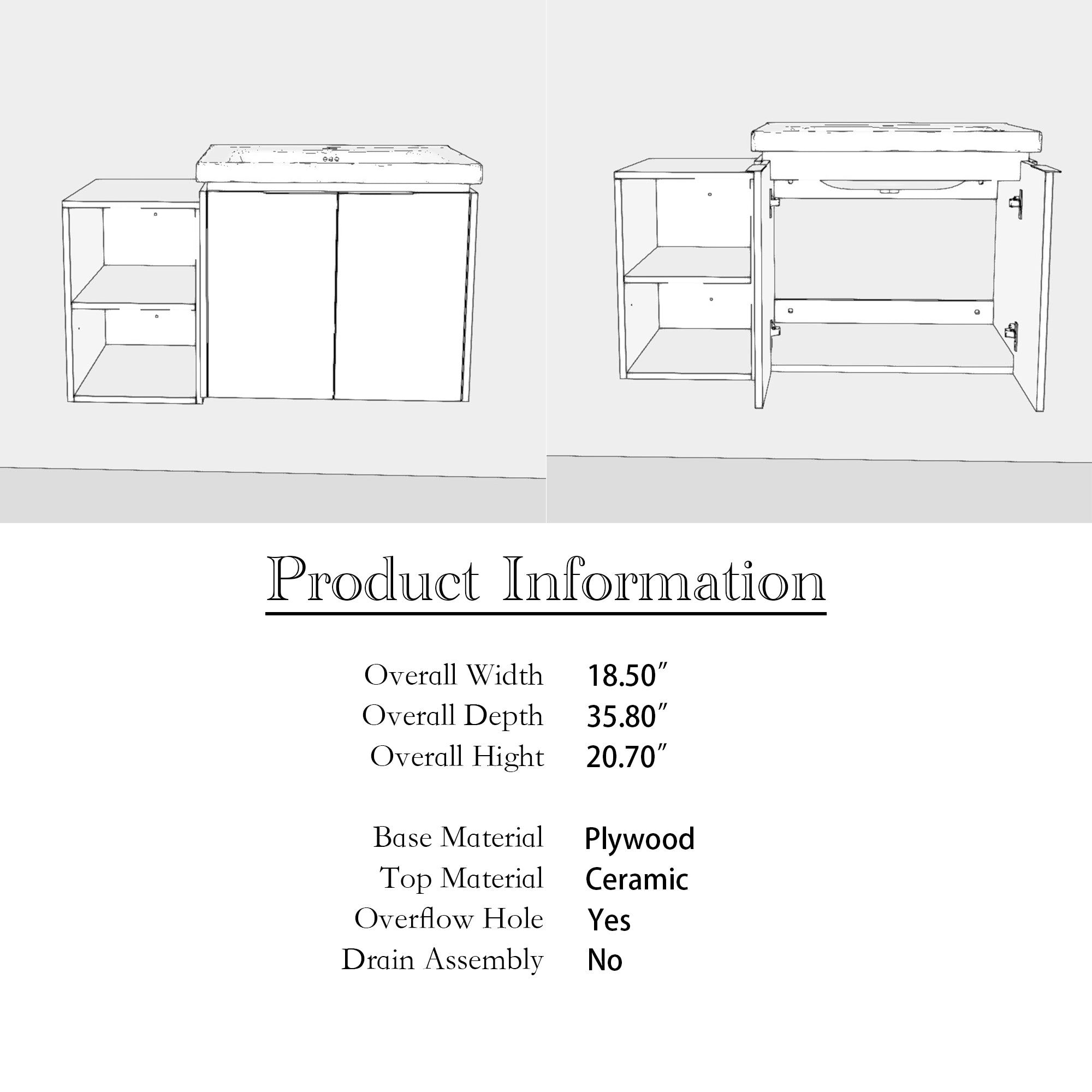 36 Inch Soft Close Doors Bathroom Vanity With Sink, and A Small Storage Shelves