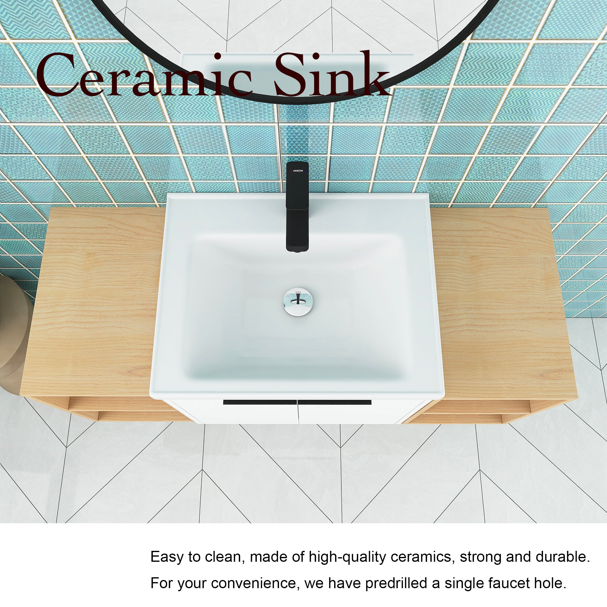 48 Inch Soft Close Doors Bathroom Vanity With Sink, and Two Small Storage Shelves