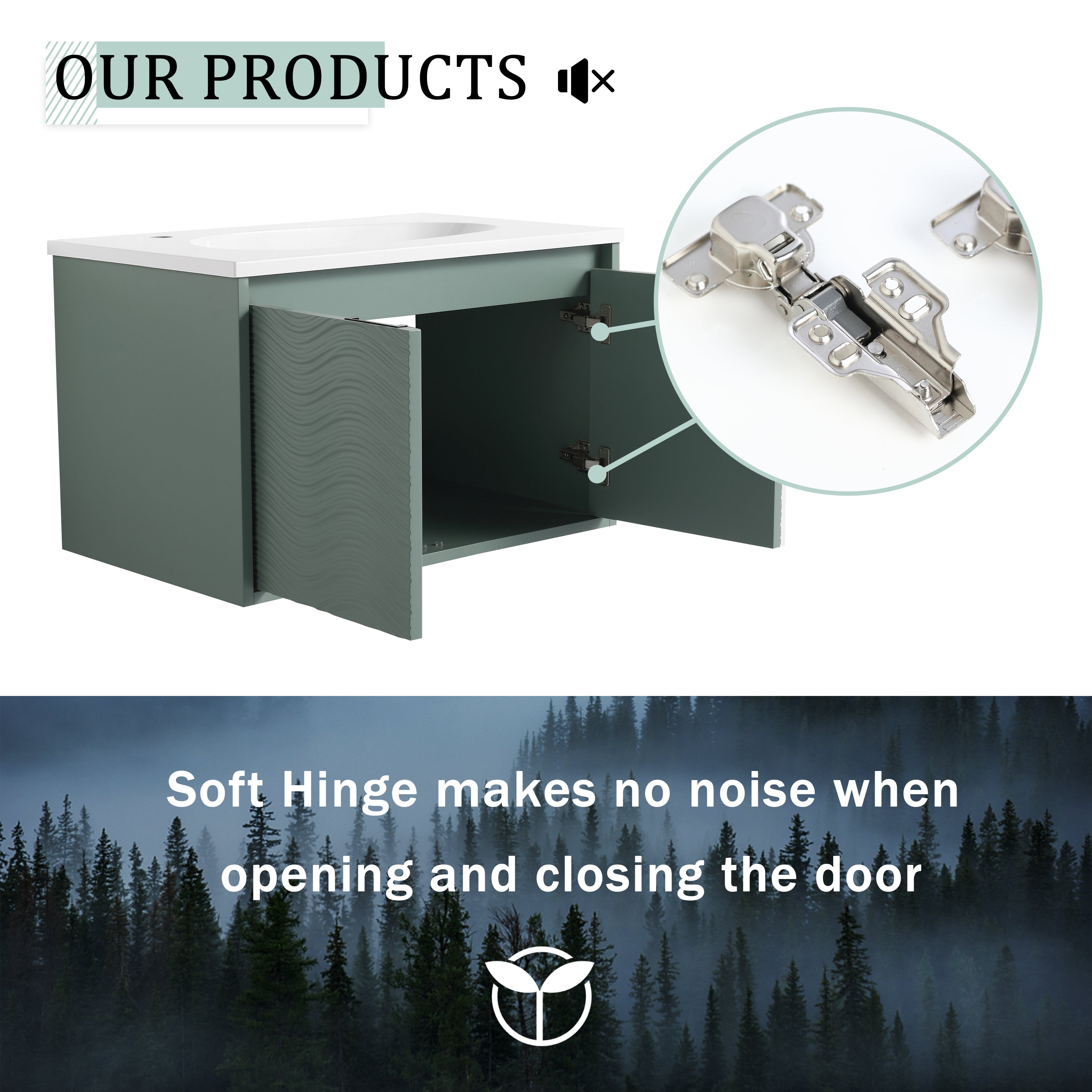 30 inch Plywood Wall Mounted Bathroom Vanity  in Green with Integrated Resin Sink with Drain
