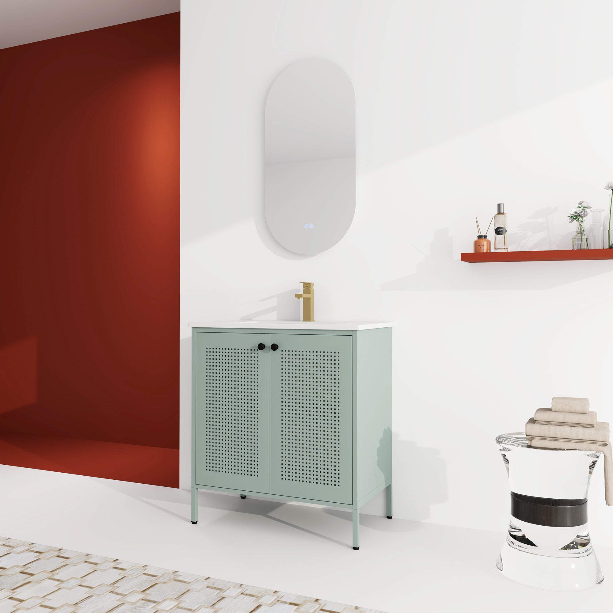 30 inch Freestanding Bathroom Vanity with Integrated Ceramic Sink with Drain