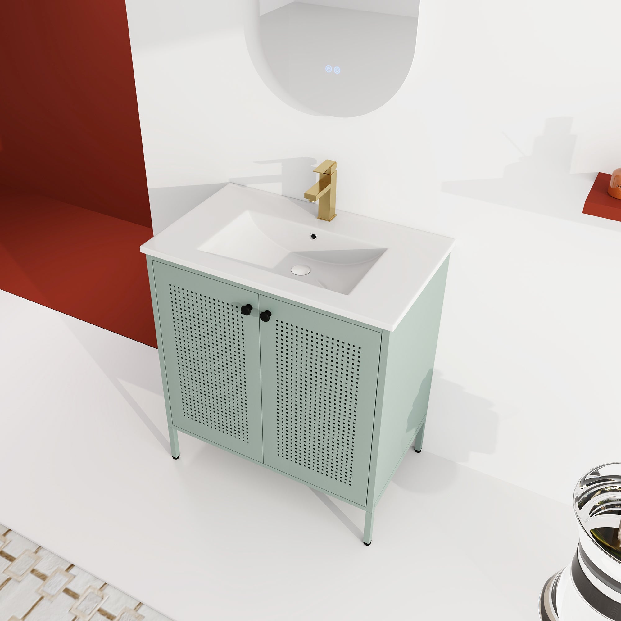 30 inch Freestanding Bathroom Vanity with Integrated Ceramic Sink with Drain