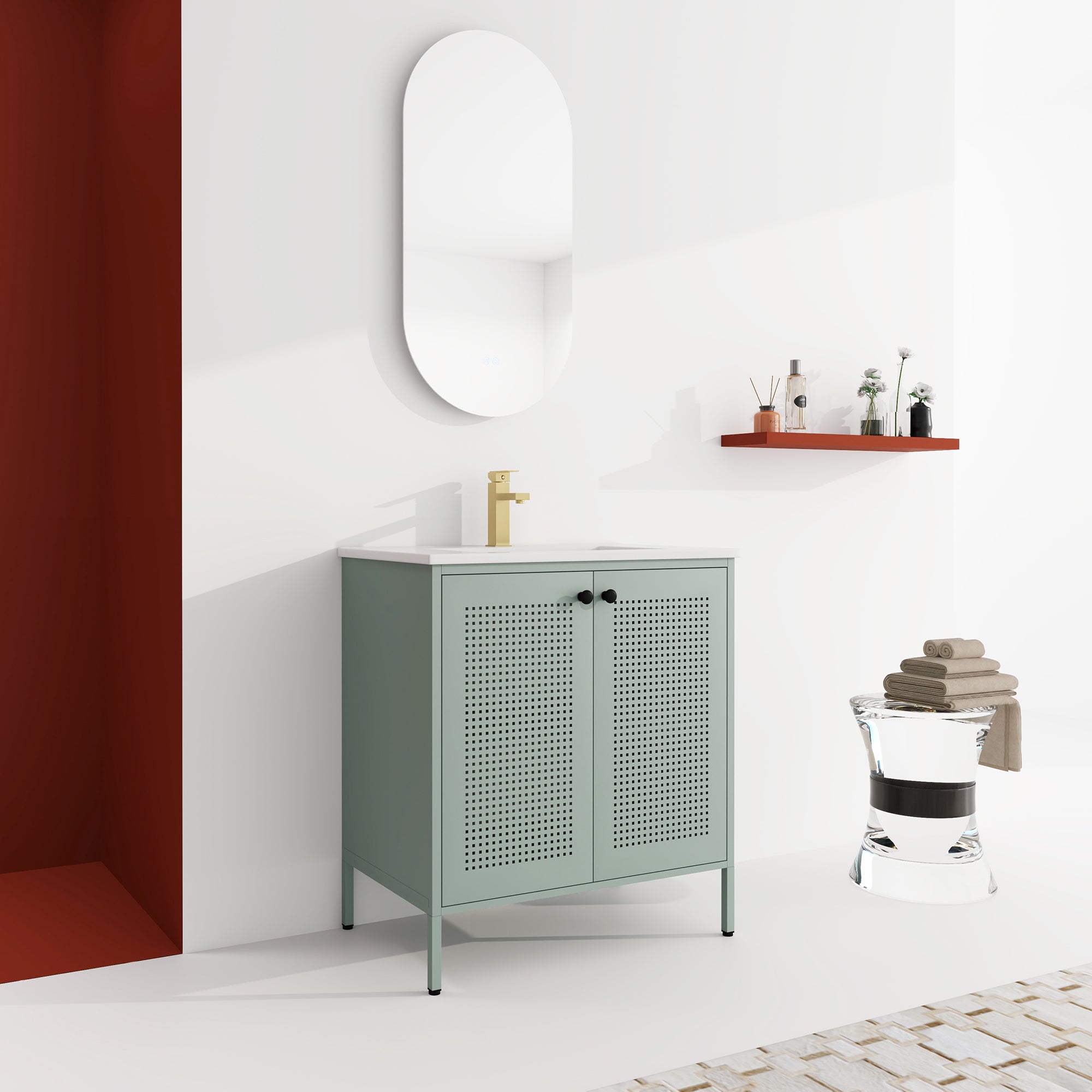30 inch Freestanding Bathroom Vanity with Integrated Ceramic Sink with Drain