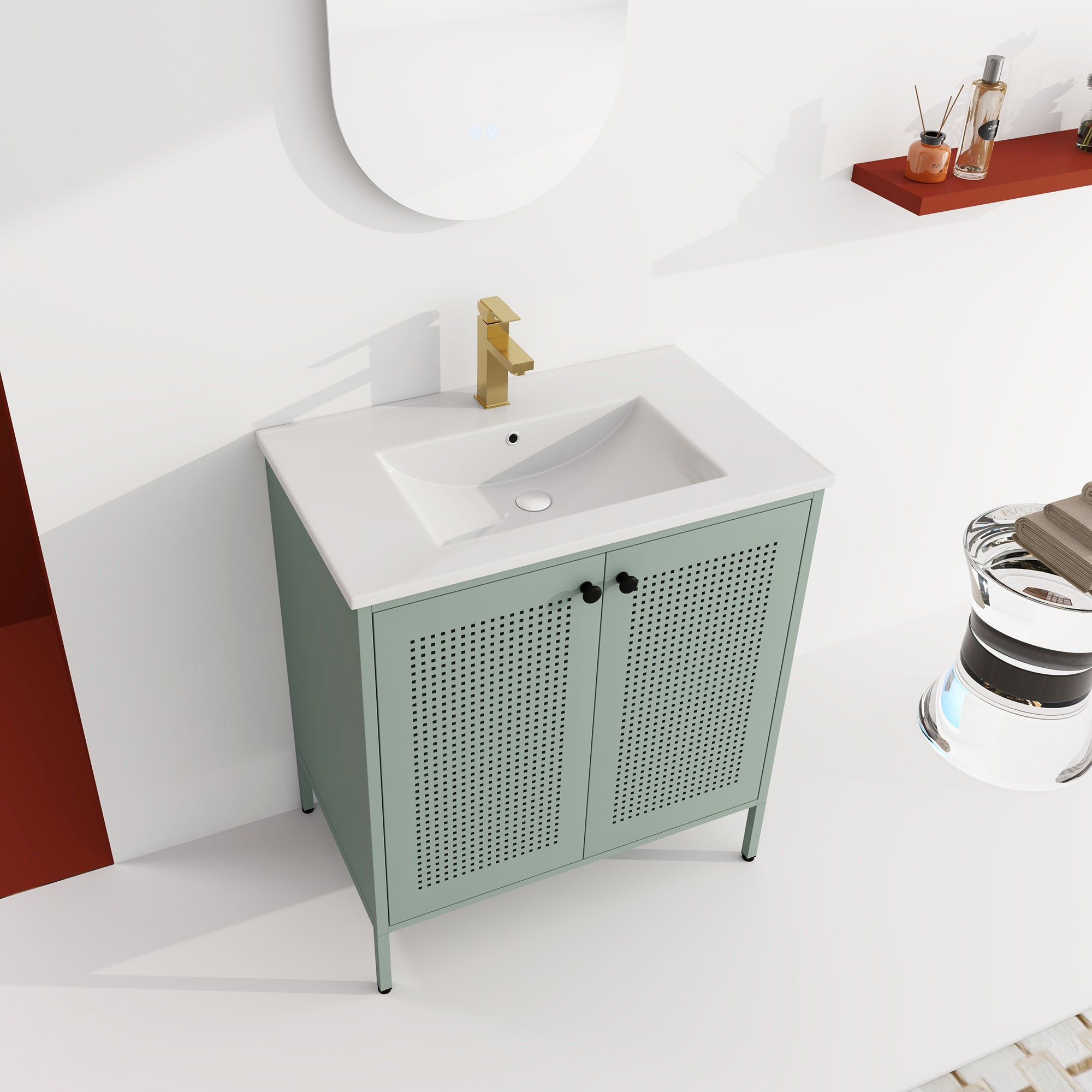 30 inch Freestanding Bathroom Vanity with Integrated Ceramic Sink with Drain
