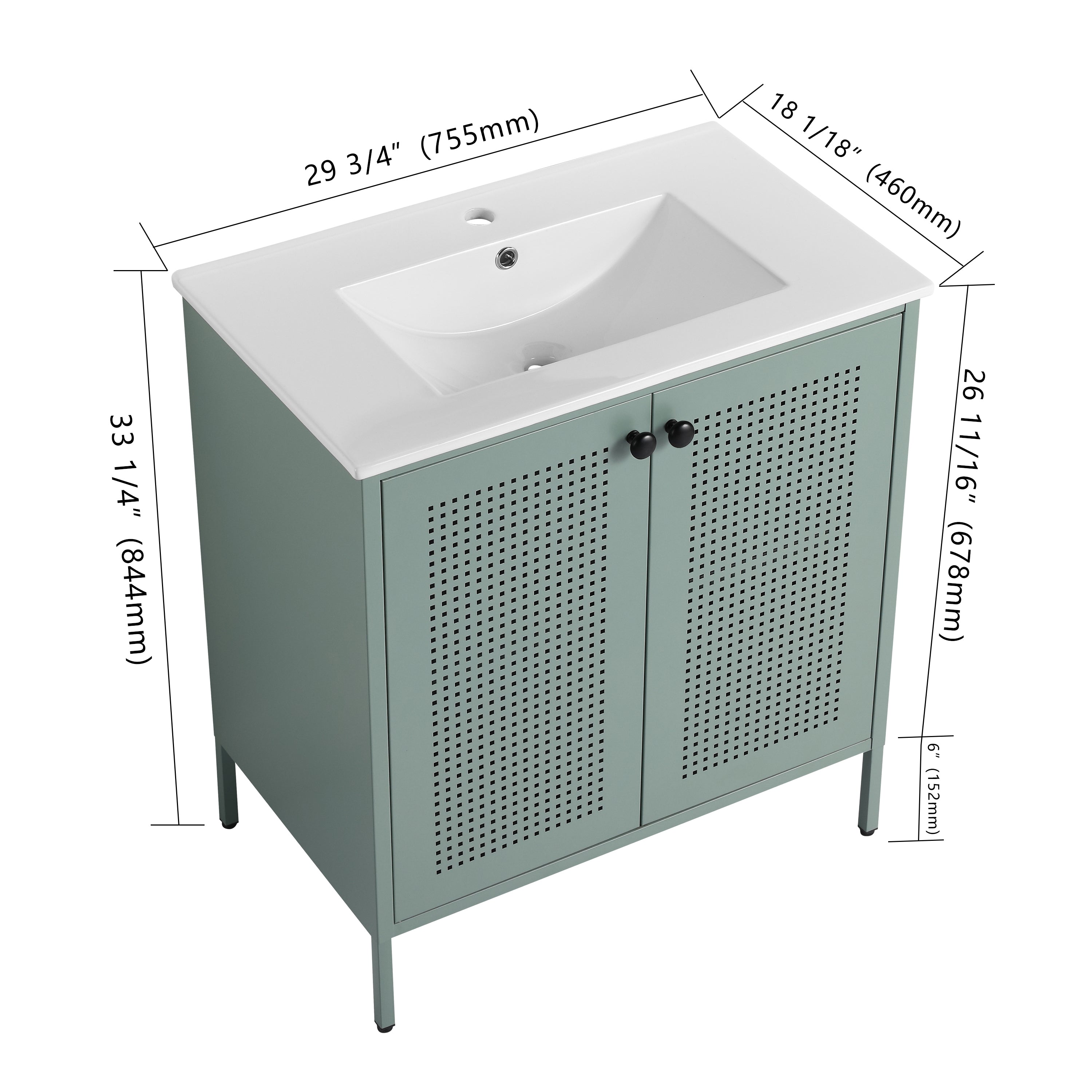 30 inch Freestanding Bathroom Vanity with Integrated Ceramic Sink with Drain