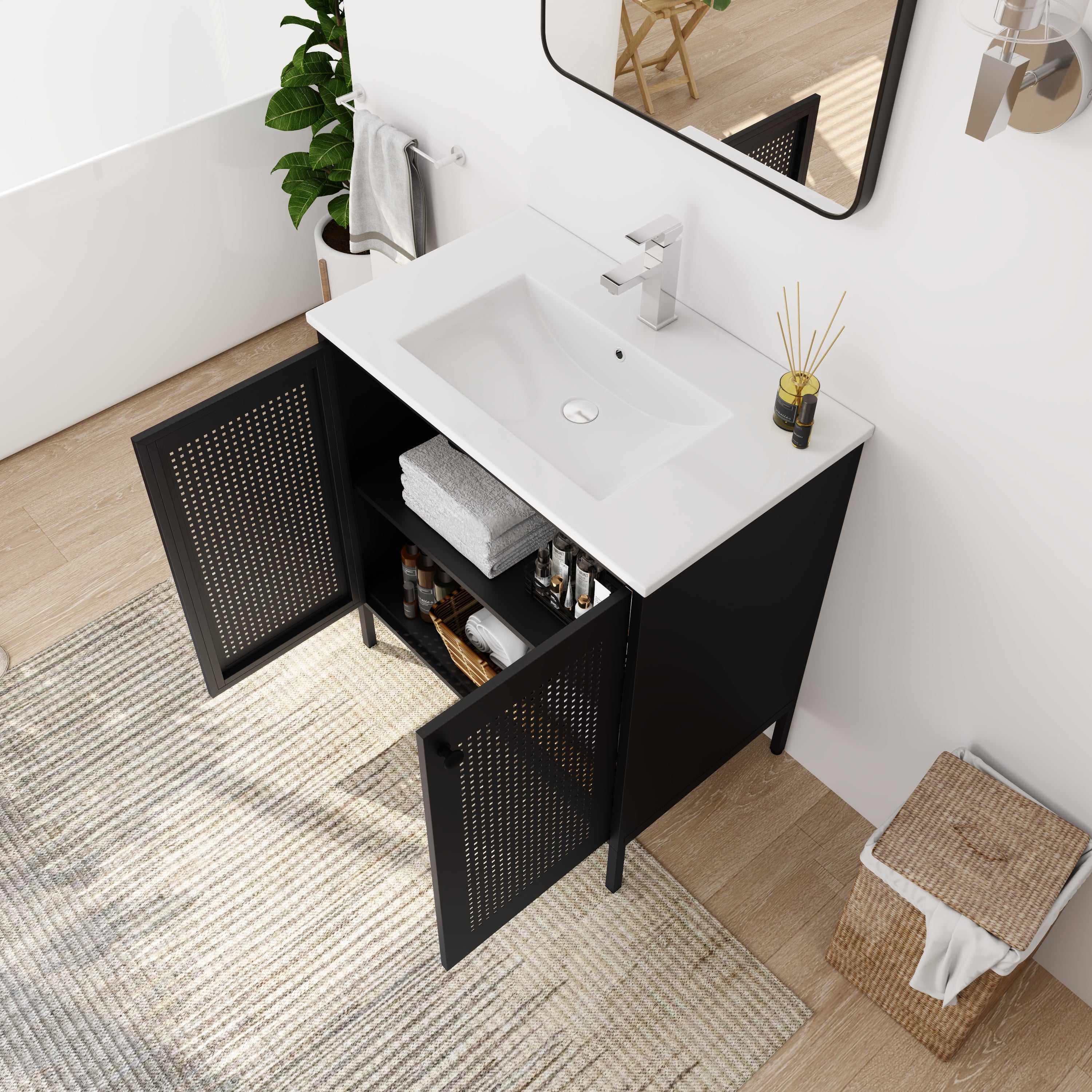 30 inch Freestanding Bathroom Vanity with Integrated Ceramic Sink with Drain
