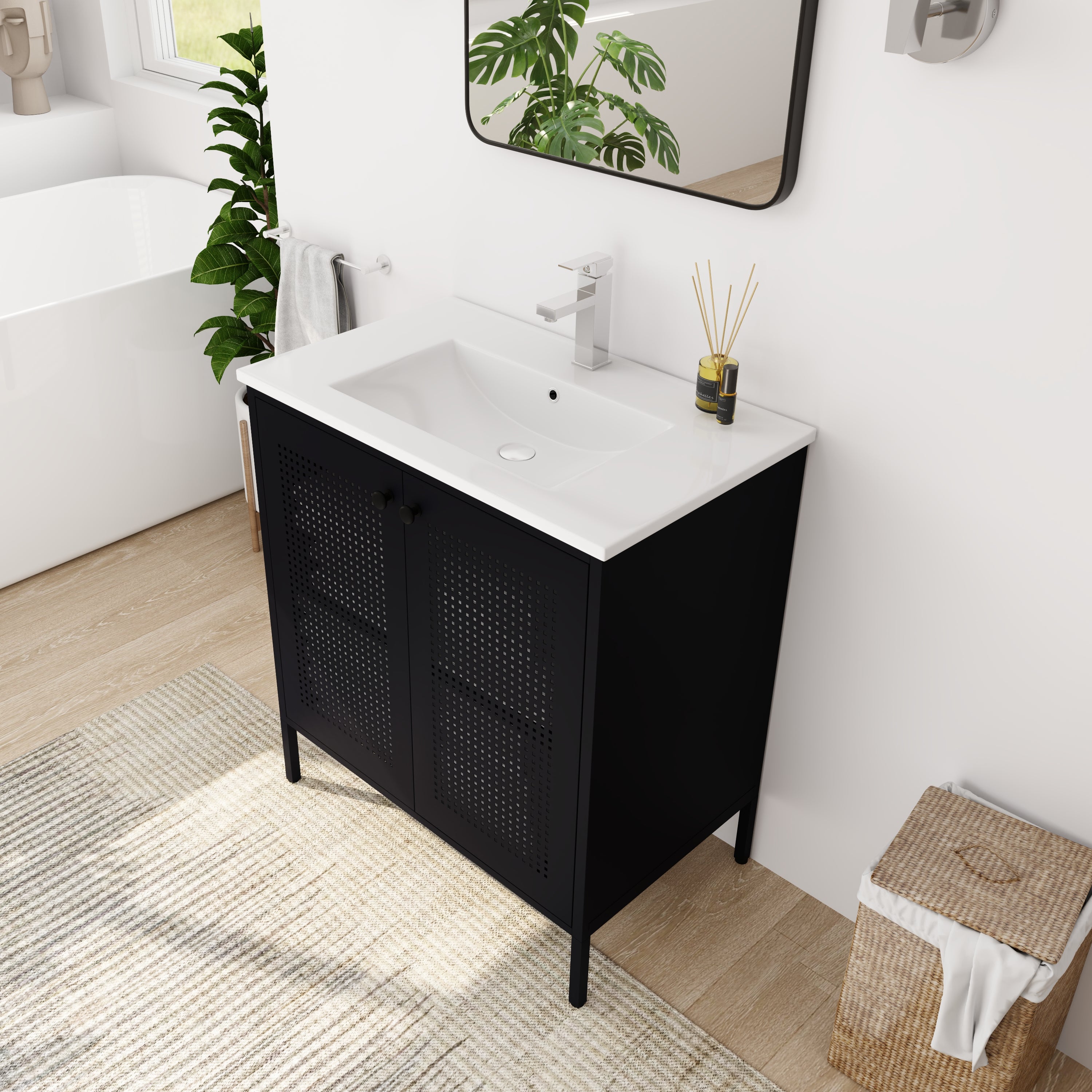 30 inch Freestanding Bathroom Vanity with Integrated Ceramic Sink with Drain