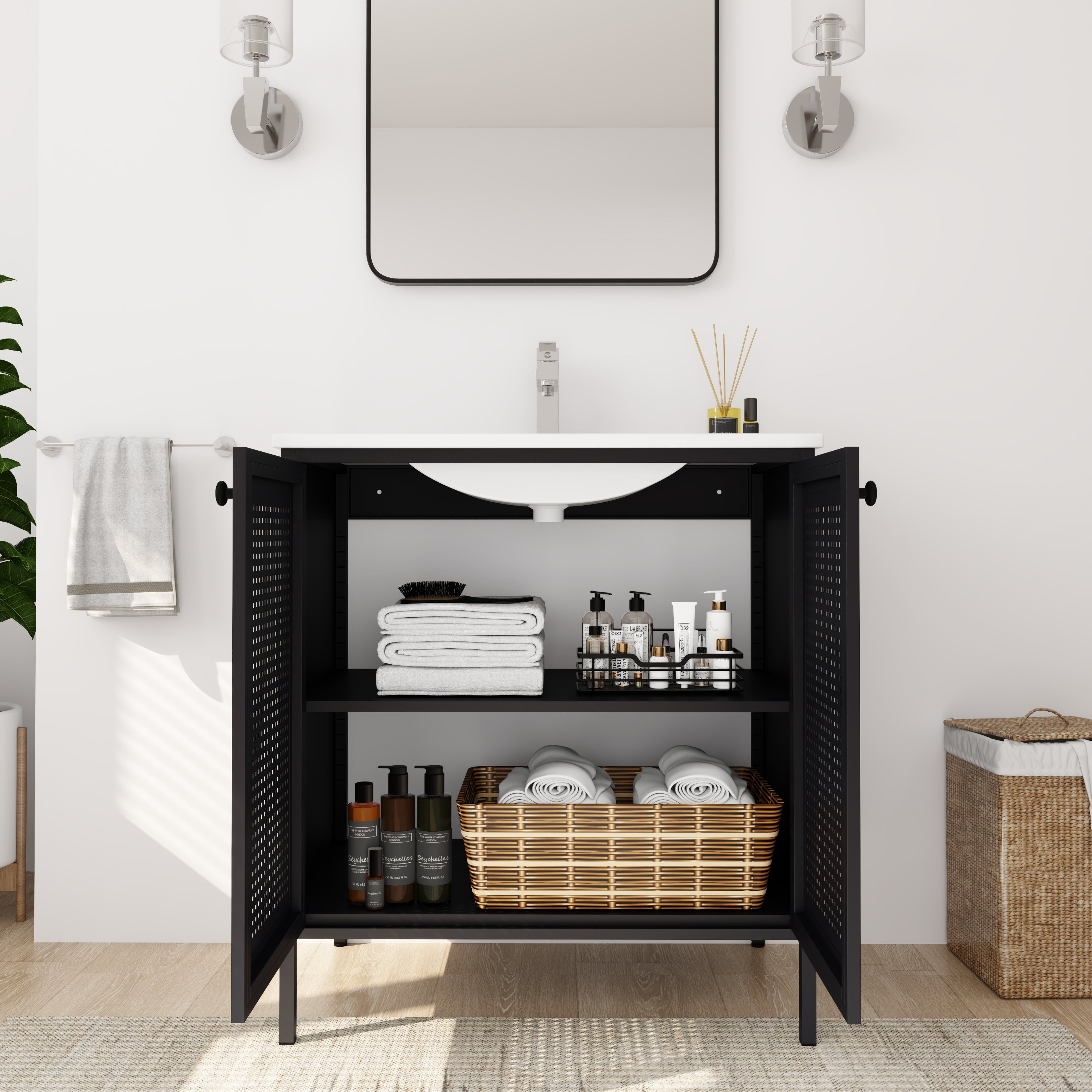 30 inch Freestanding Bathroom Vanity with Integrated Ceramic Sink with Drain