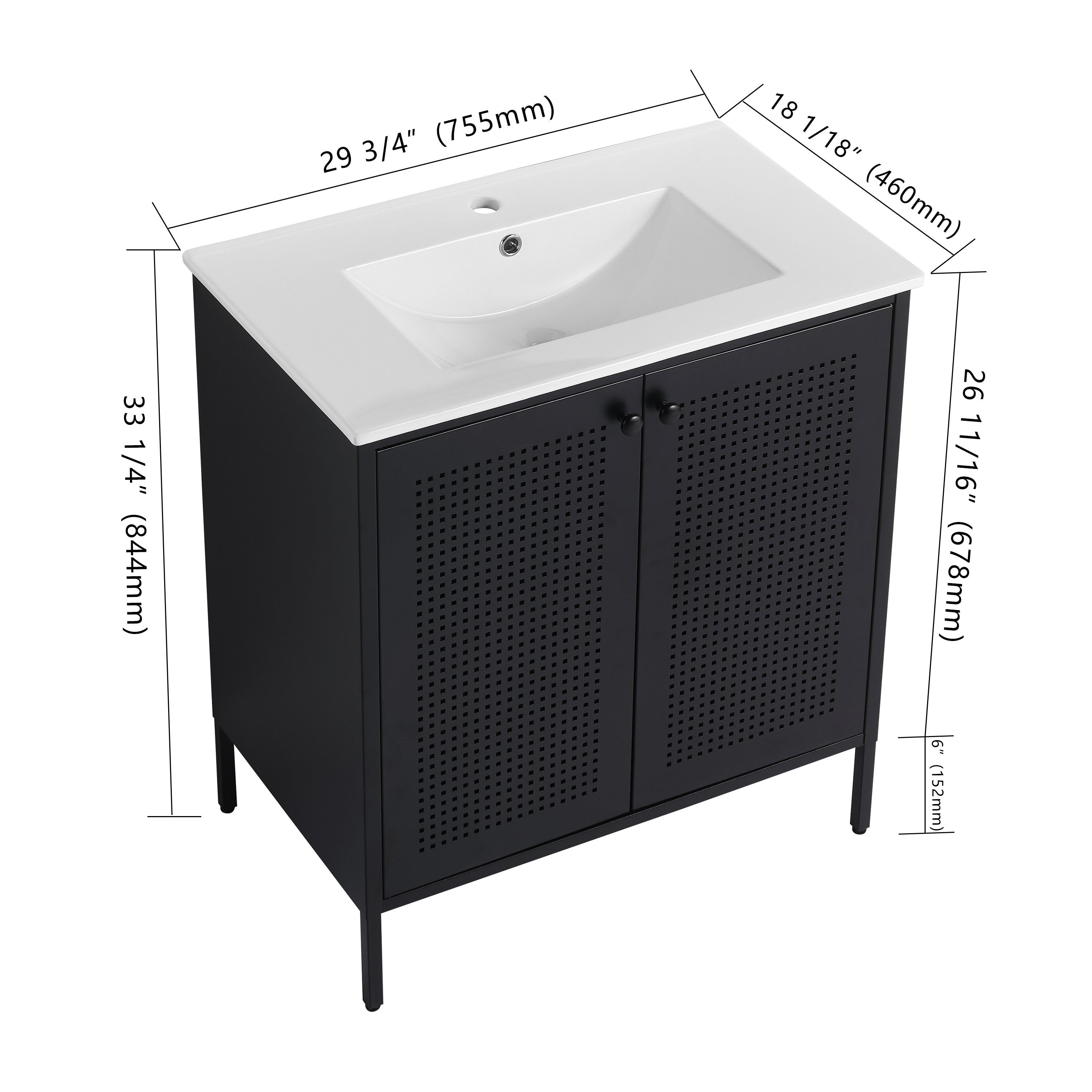 30 inch Freestanding Bathroom Vanity with Integrated Ceramic Sink with Drain