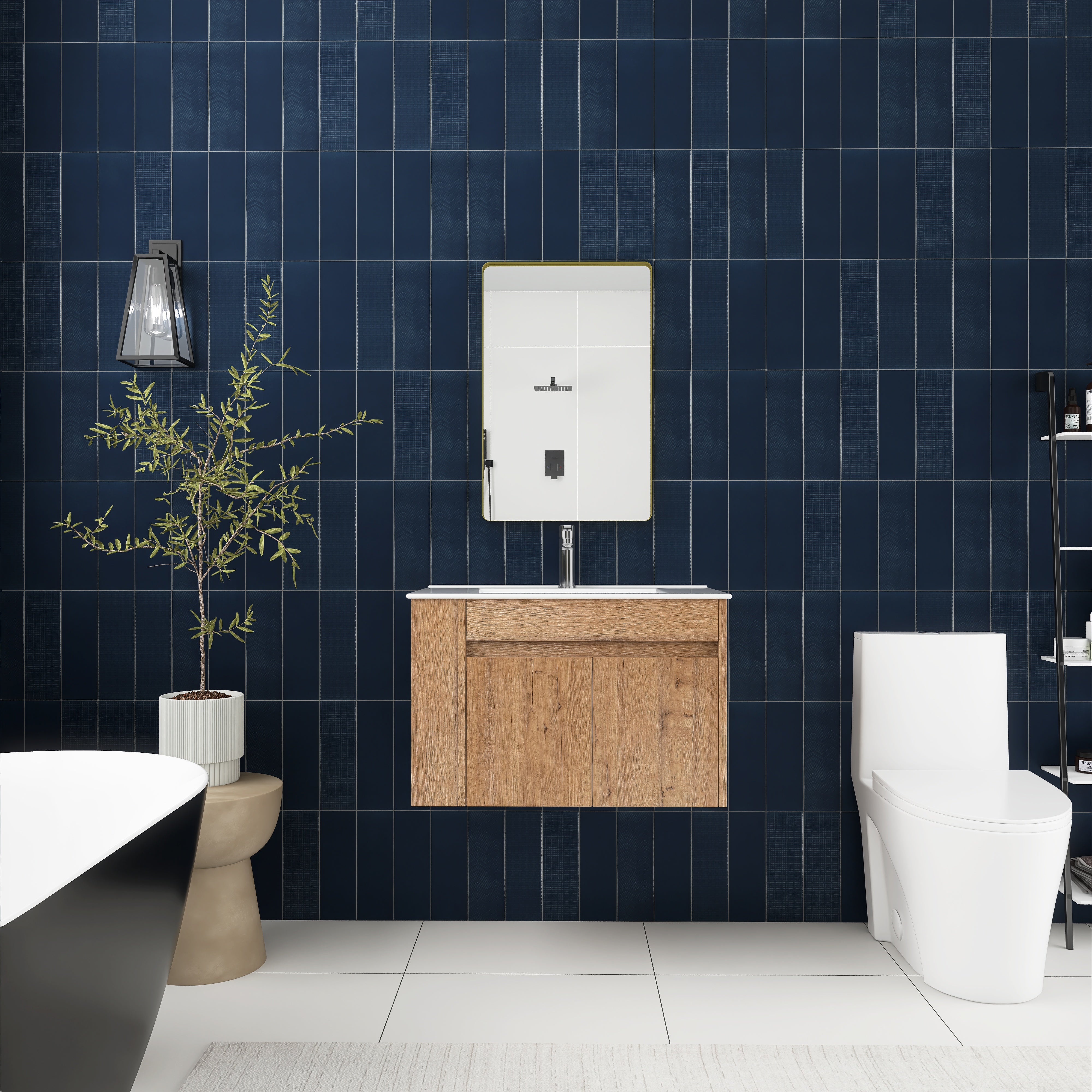 30 Inch Floating Design Bathroom Vanity with Ceramic Basin and Adjust Open Shelf