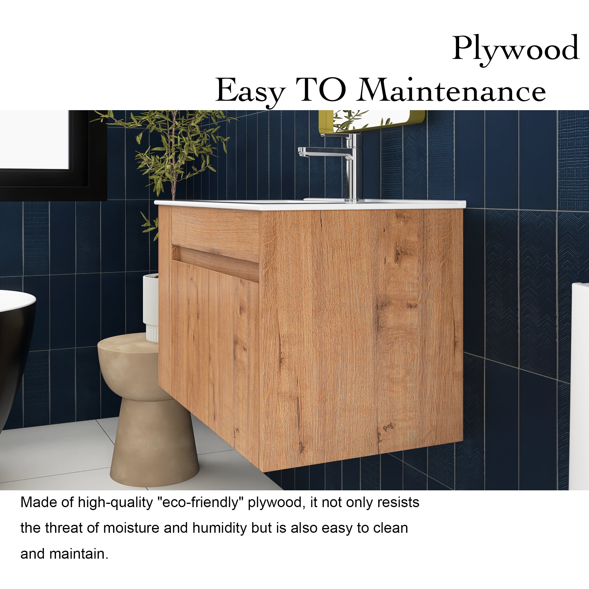 30 Inch Floating Design Bathroom Vanity with Ceramic Basin and Adjust Open Shelf