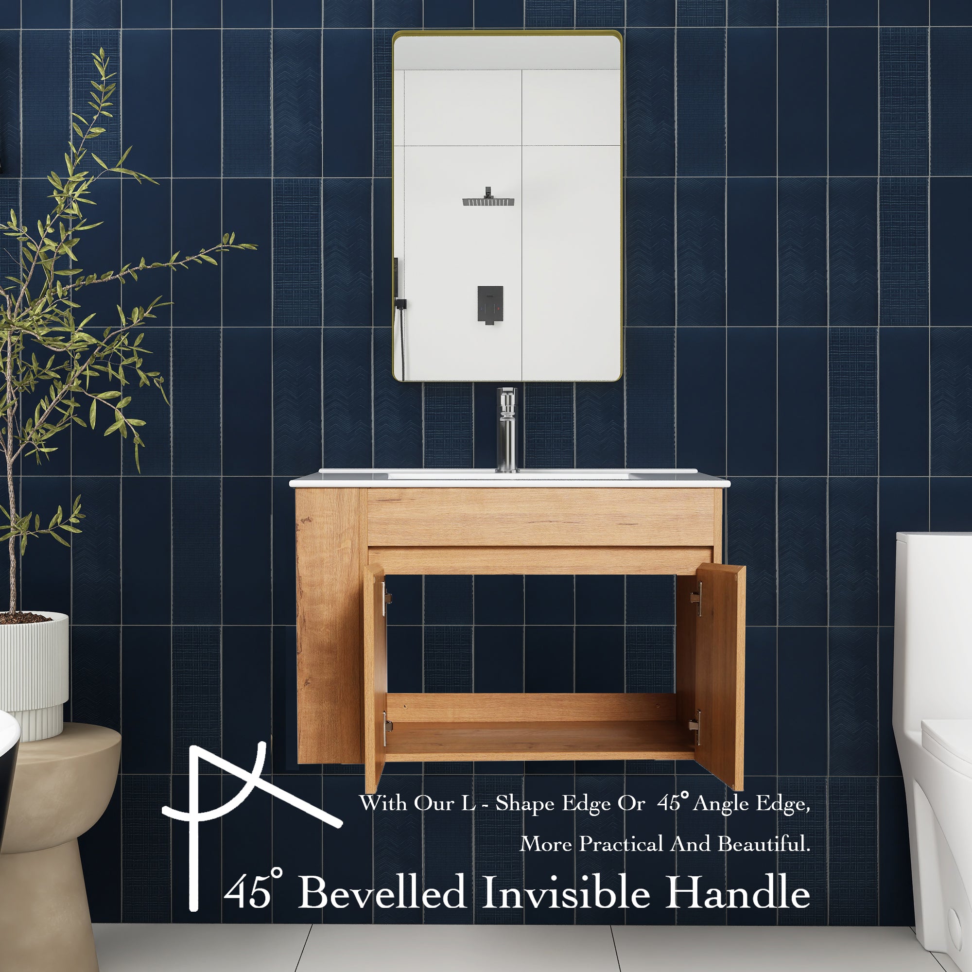 30 Inch Floating Design Bathroom Vanity with Ceramic Basin and Adjust Open Shelf