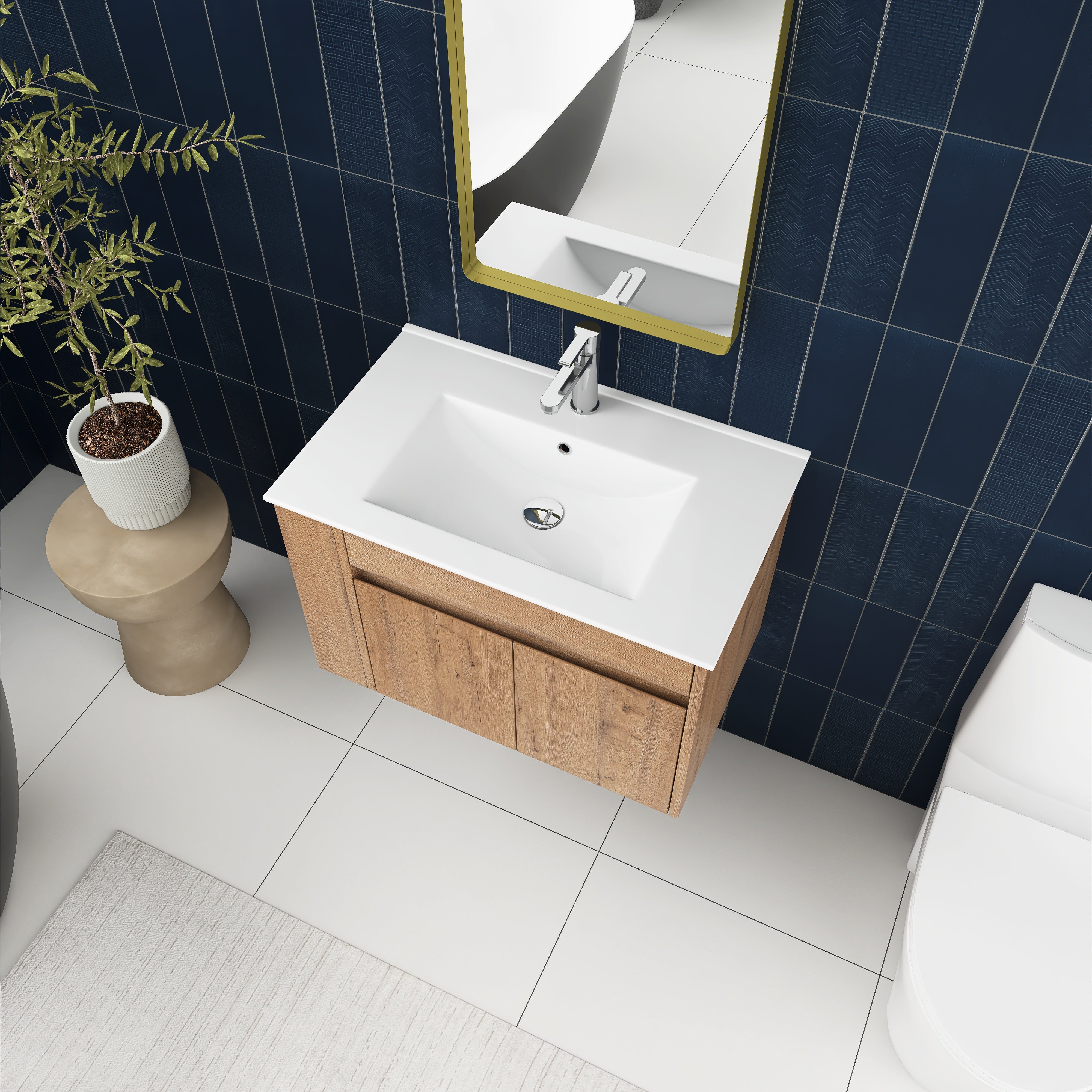 30 Inch Floating Design Bathroom Vanity with Ceramic Basin and Adjust Open Shelf