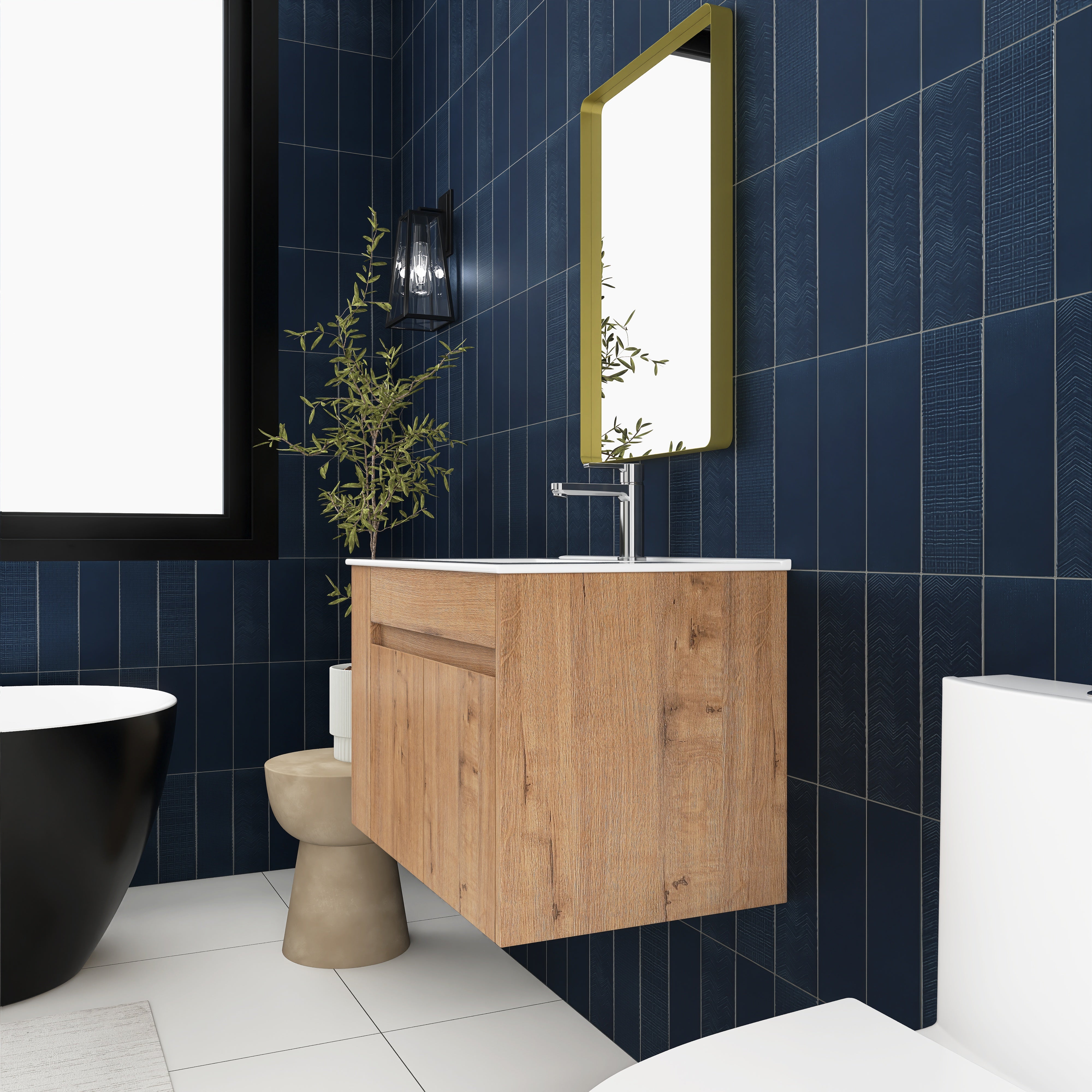 30 Inch Floating Design Bathroom Vanity with Ceramic Basin and Adjust Open Shelf