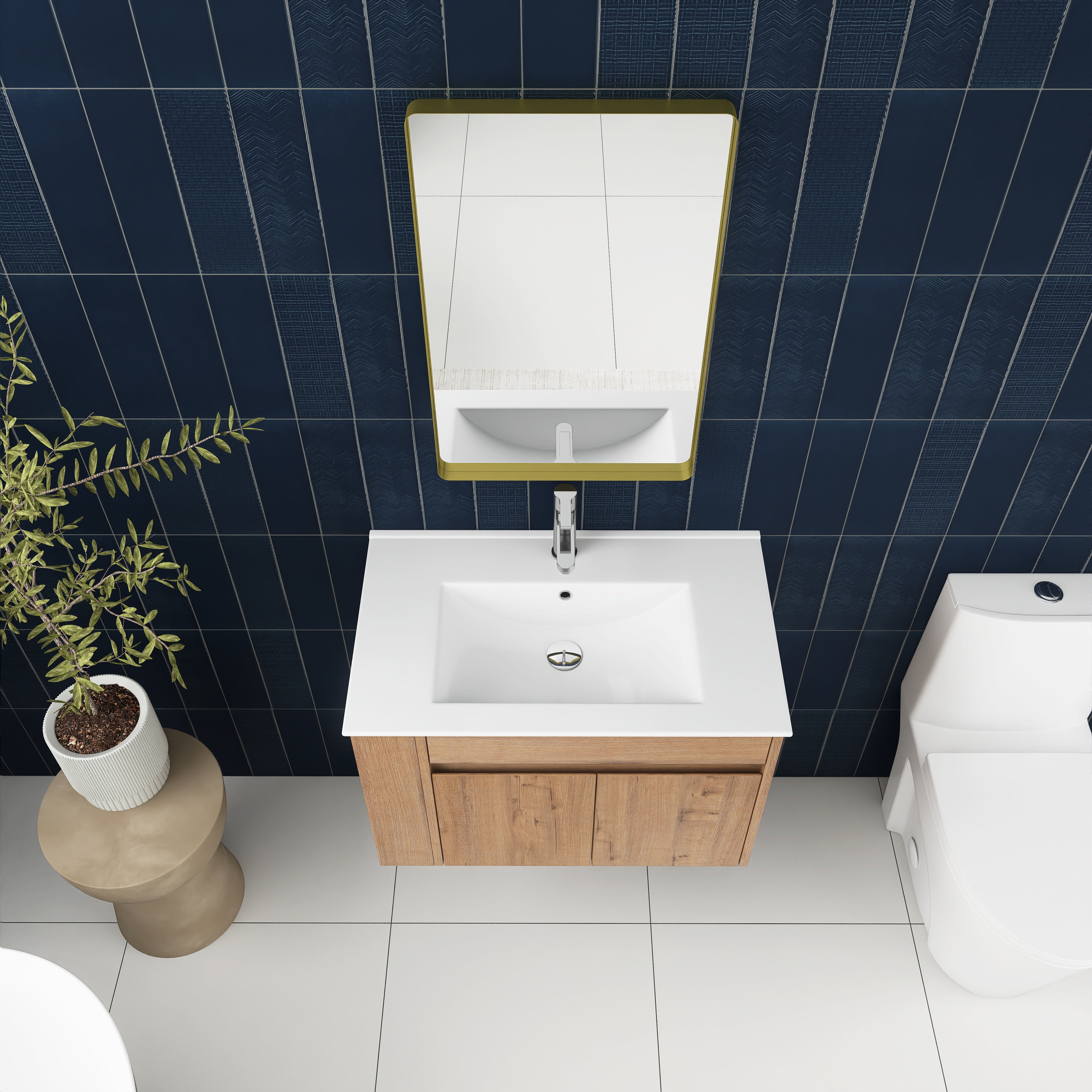 30 Inch Floating Design Bathroom Vanity with Ceramic Basin and Adjust Open Shelf