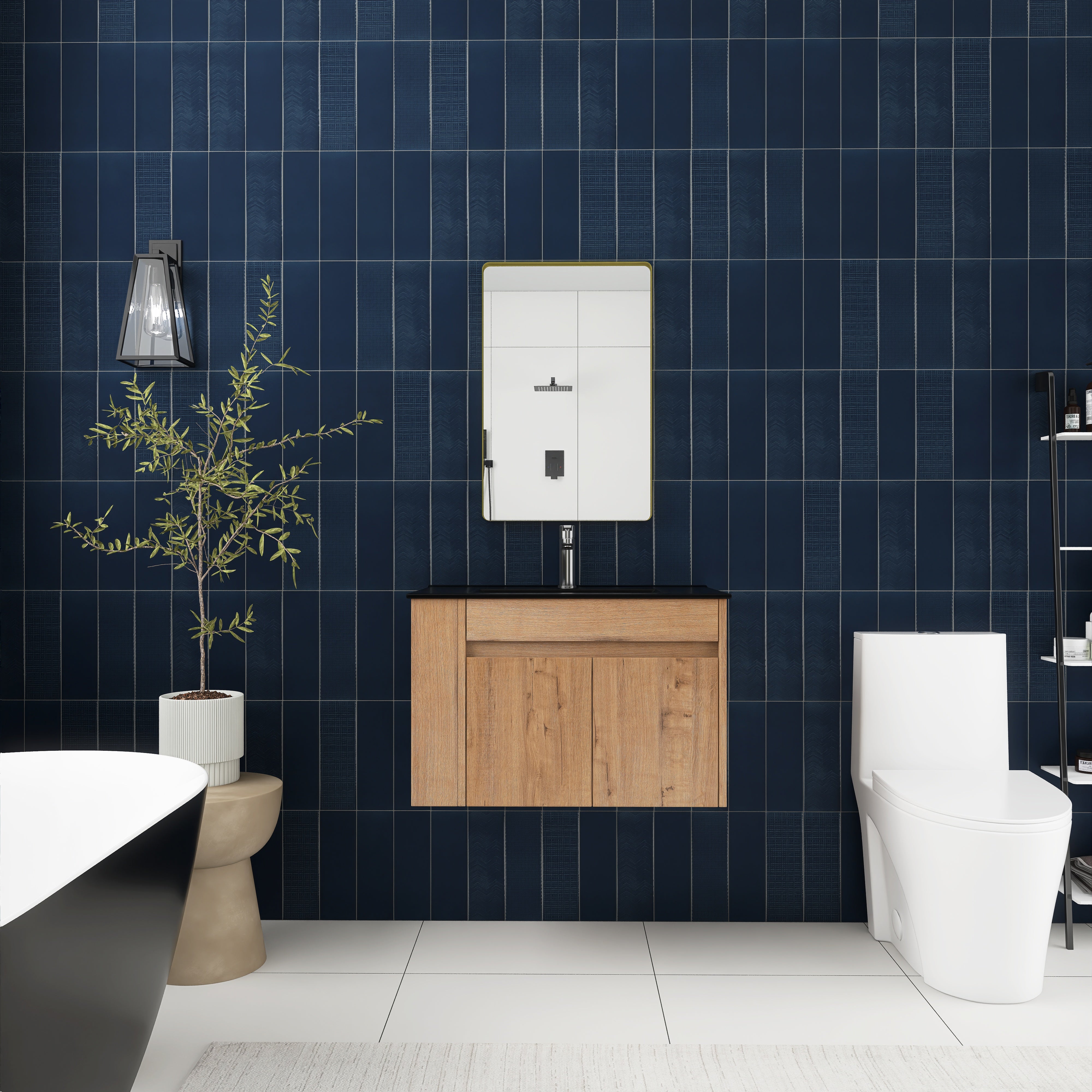 30 Inch Floating Design Bathroom Vanity with Ceramic Basin and Adjust Open Shelf