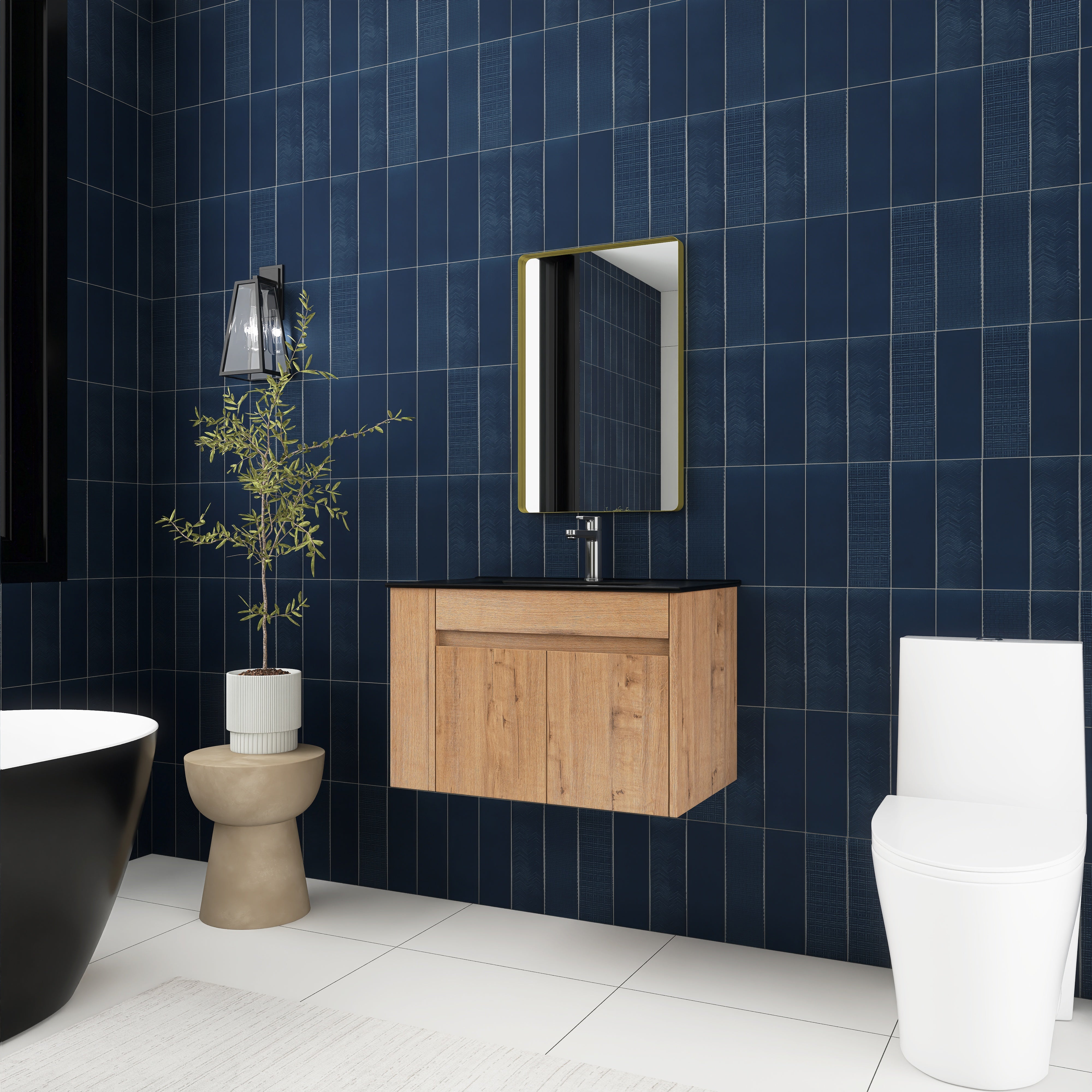 30 Inch Floating Design Bathroom Vanity with Ceramic Basin and Adjust Open Shelf