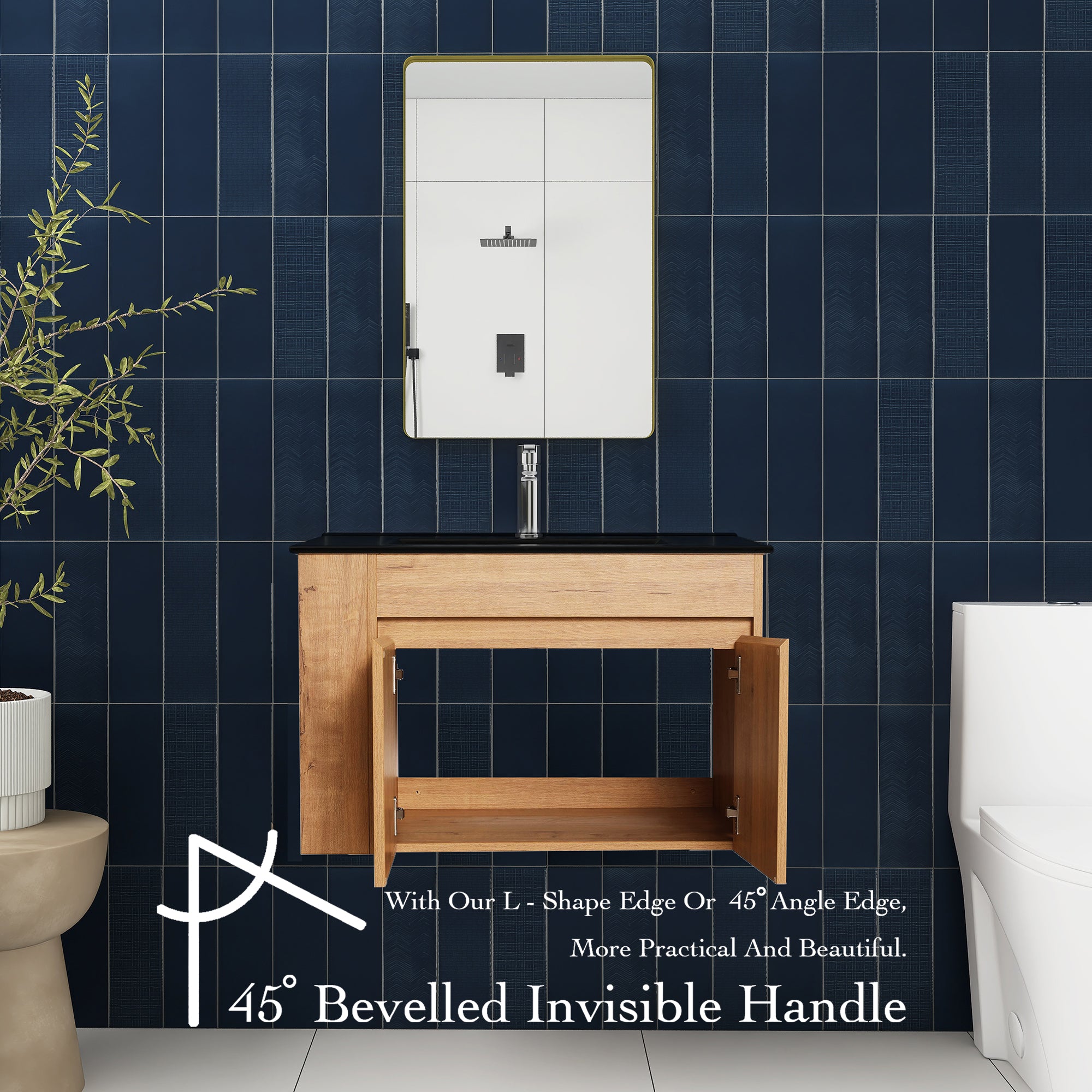 30 Inch Floating Design Bathroom Vanity with Ceramic Basin and Adjust Open Shelf