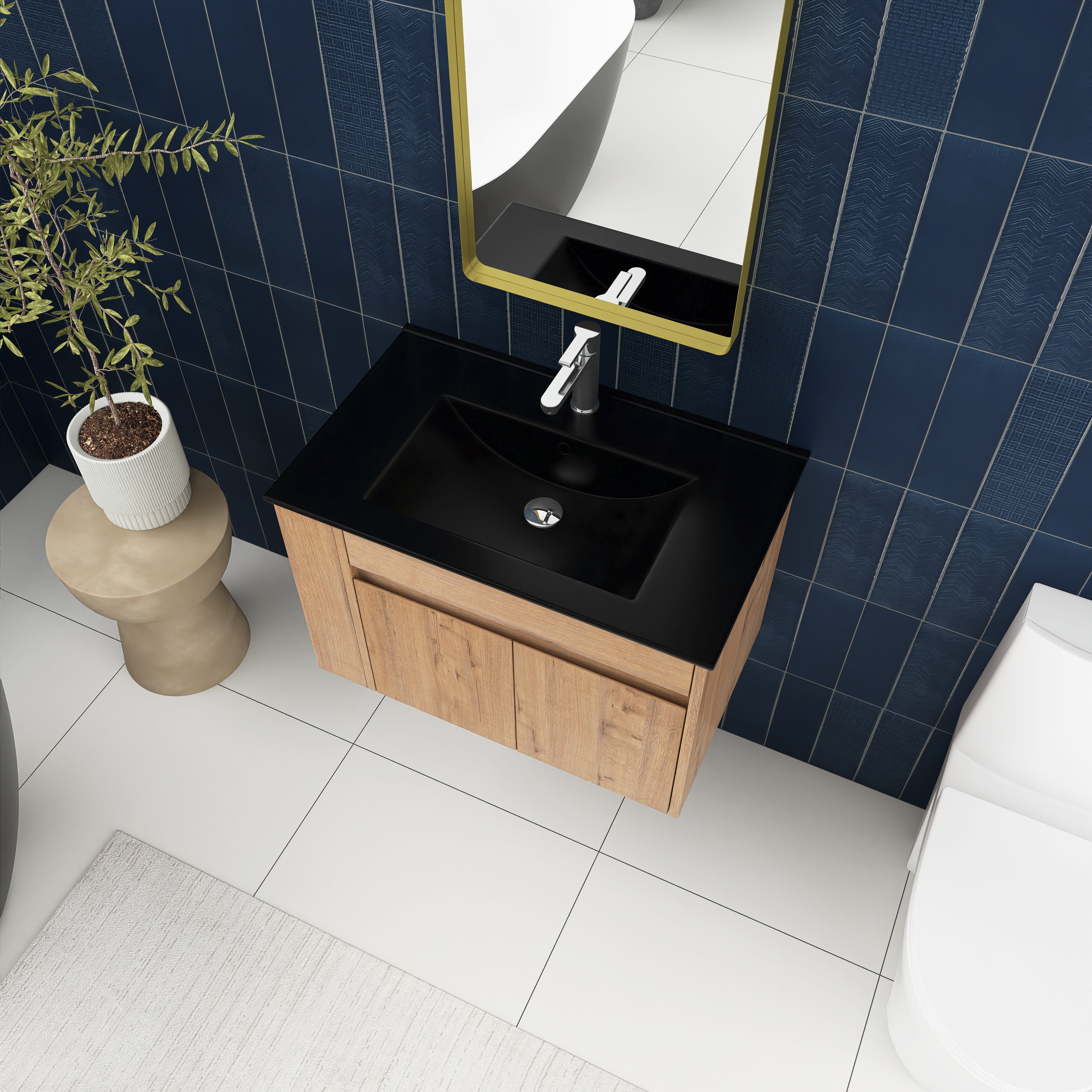 30 Inch Floating Design Bathroom Vanity with Ceramic Basin and Adjust Open Shelf