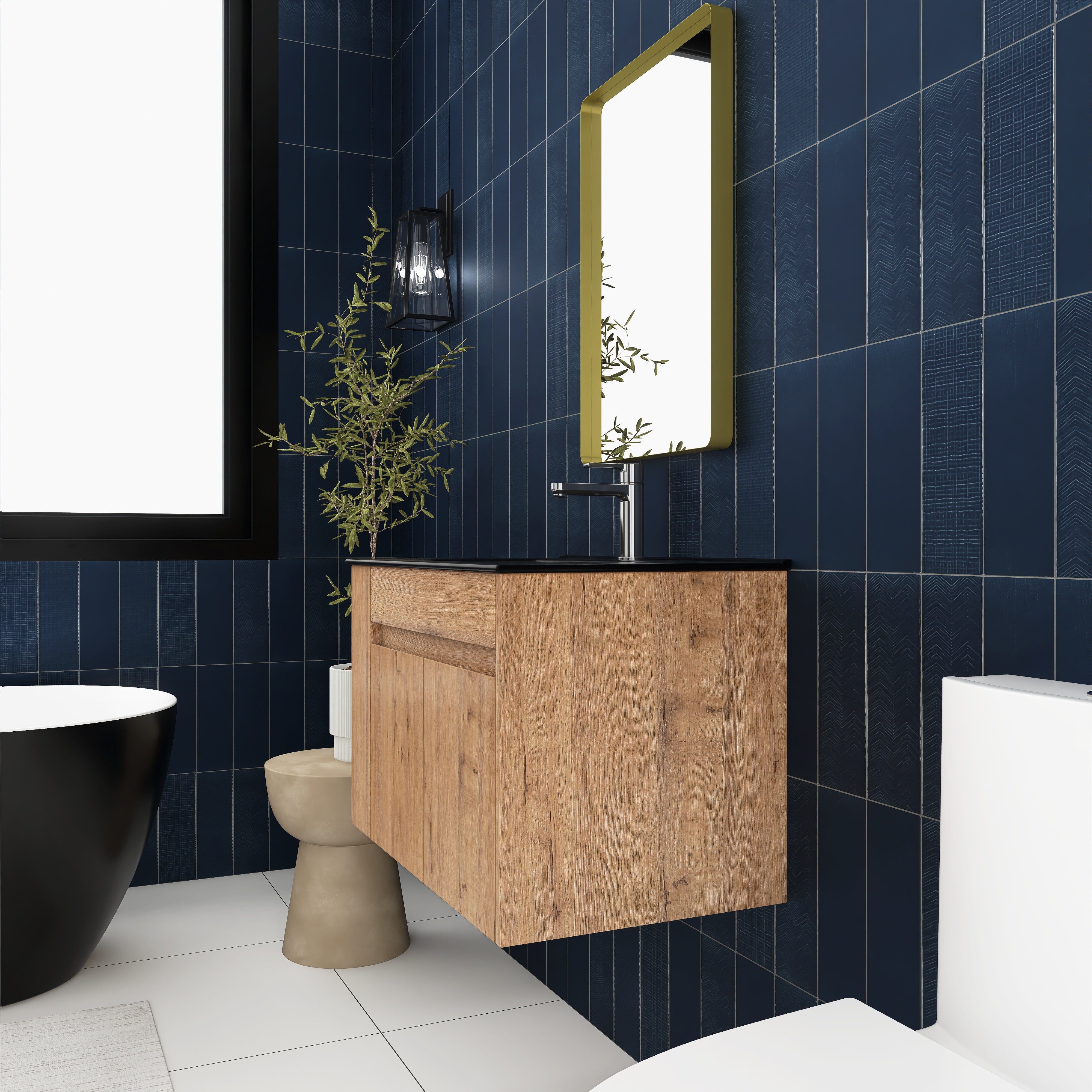 30 Inch Floating Design Bathroom Vanity with Ceramic Basin and Adjust Open Shelf