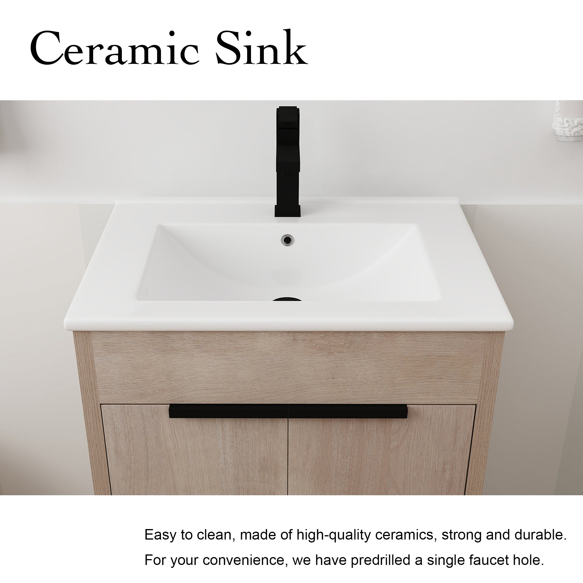 24 Inch Freestanding Bathroom Vanity with Ceramic Sink and 2 Soft-Close Cabinet Doors