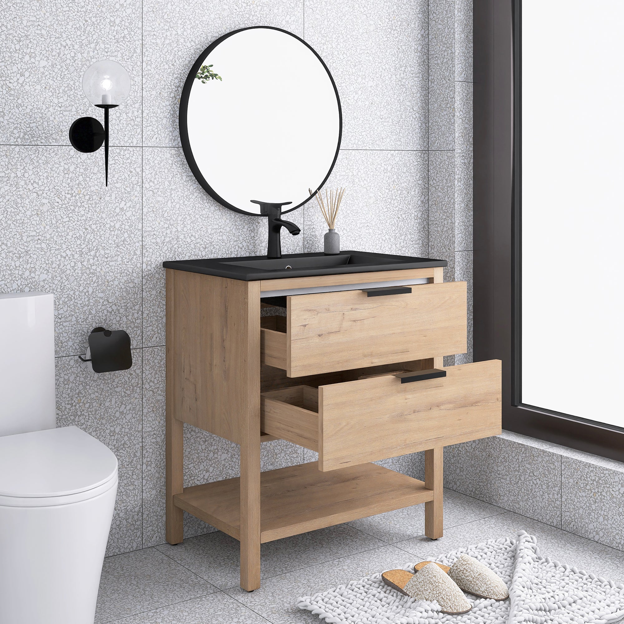 30 Inch Freestanding Bathroom Vanity Plywood With 2 Drawers with Ceramic Sink