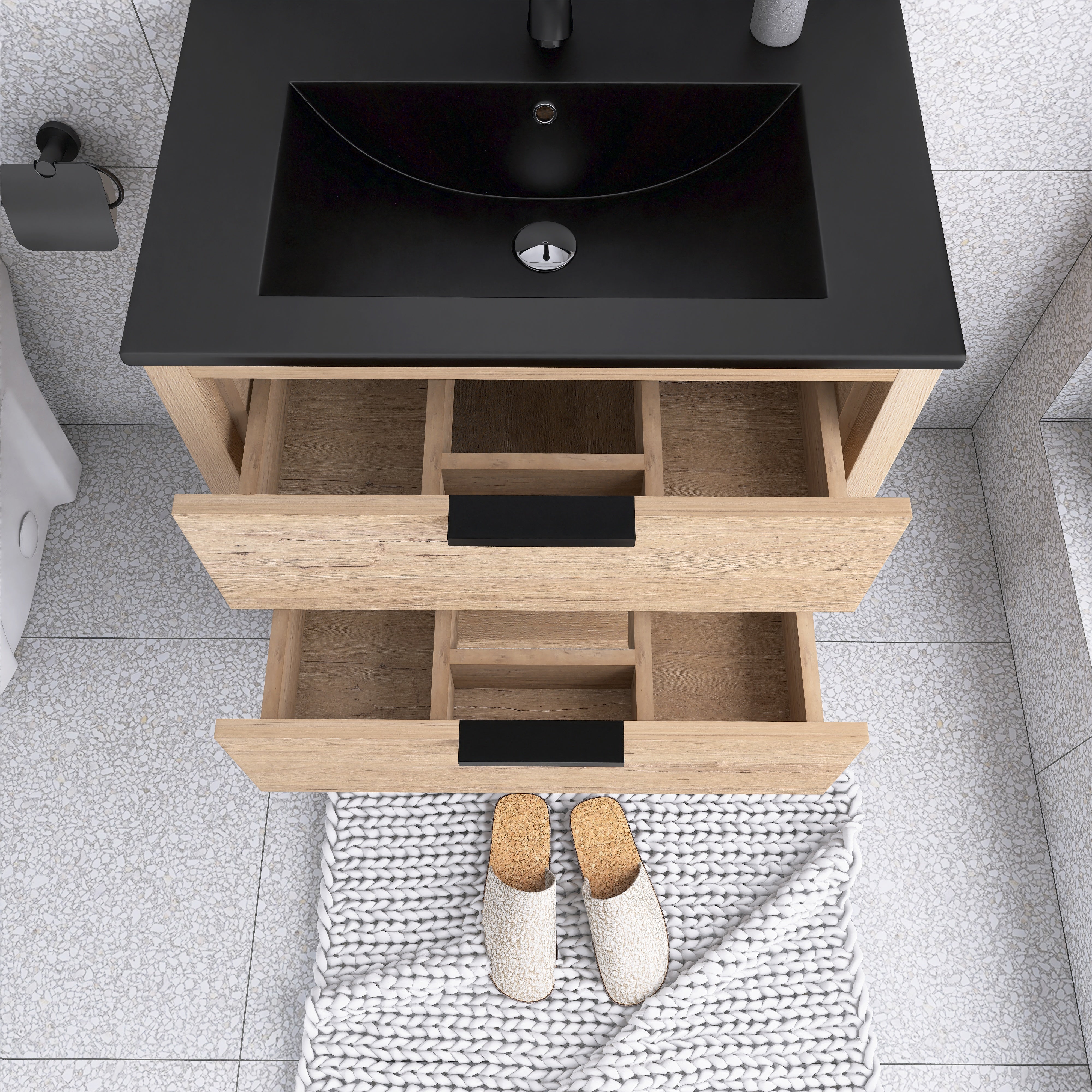 30 Inch Freestanding Bathroom Vanity Plywood With 2 Drawers with Ceramic Sink