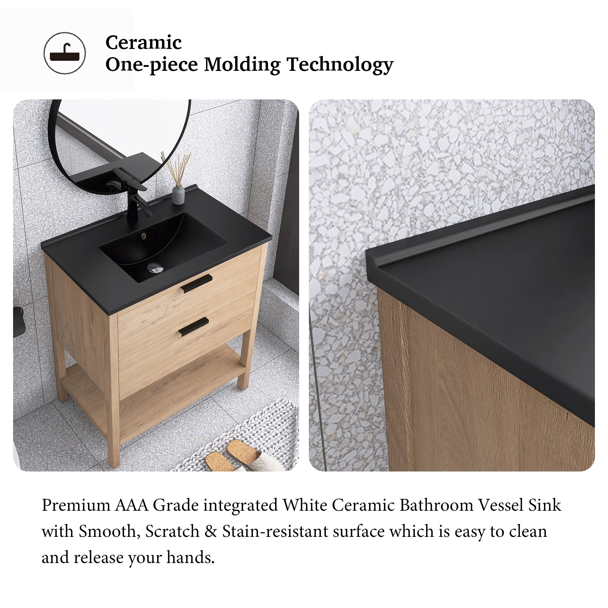 30 Inch Freestanding Bathroom Vanity Plywood With 2 Drawers with Ceramic Sink