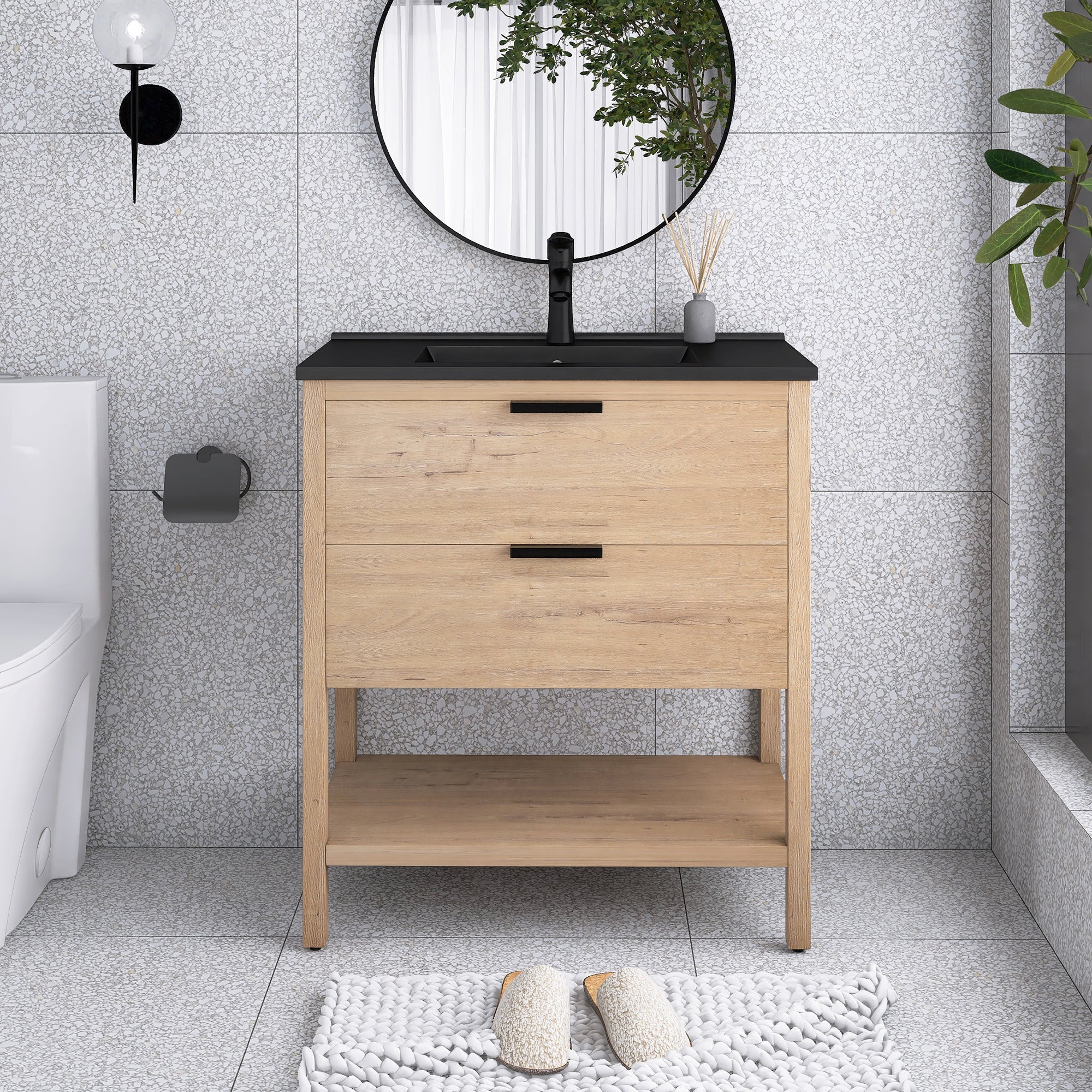 30 Inch Freestanding Bathroom Vanity Plywood With 2 Drawers with Ceramic Sink