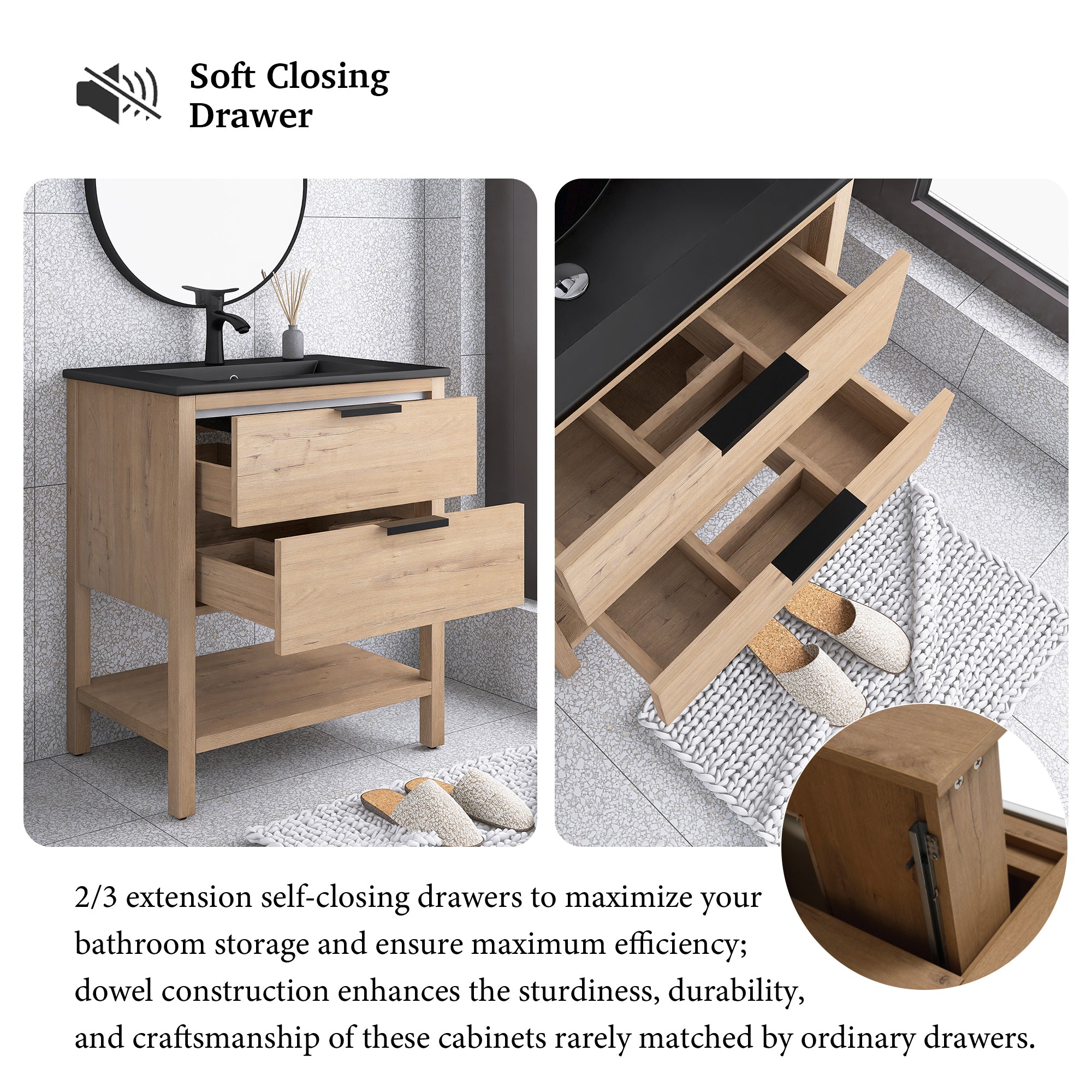 30 Inch Freestanding Bathroom Vanity Plywood With 2 Drawers with Ceramic Sink