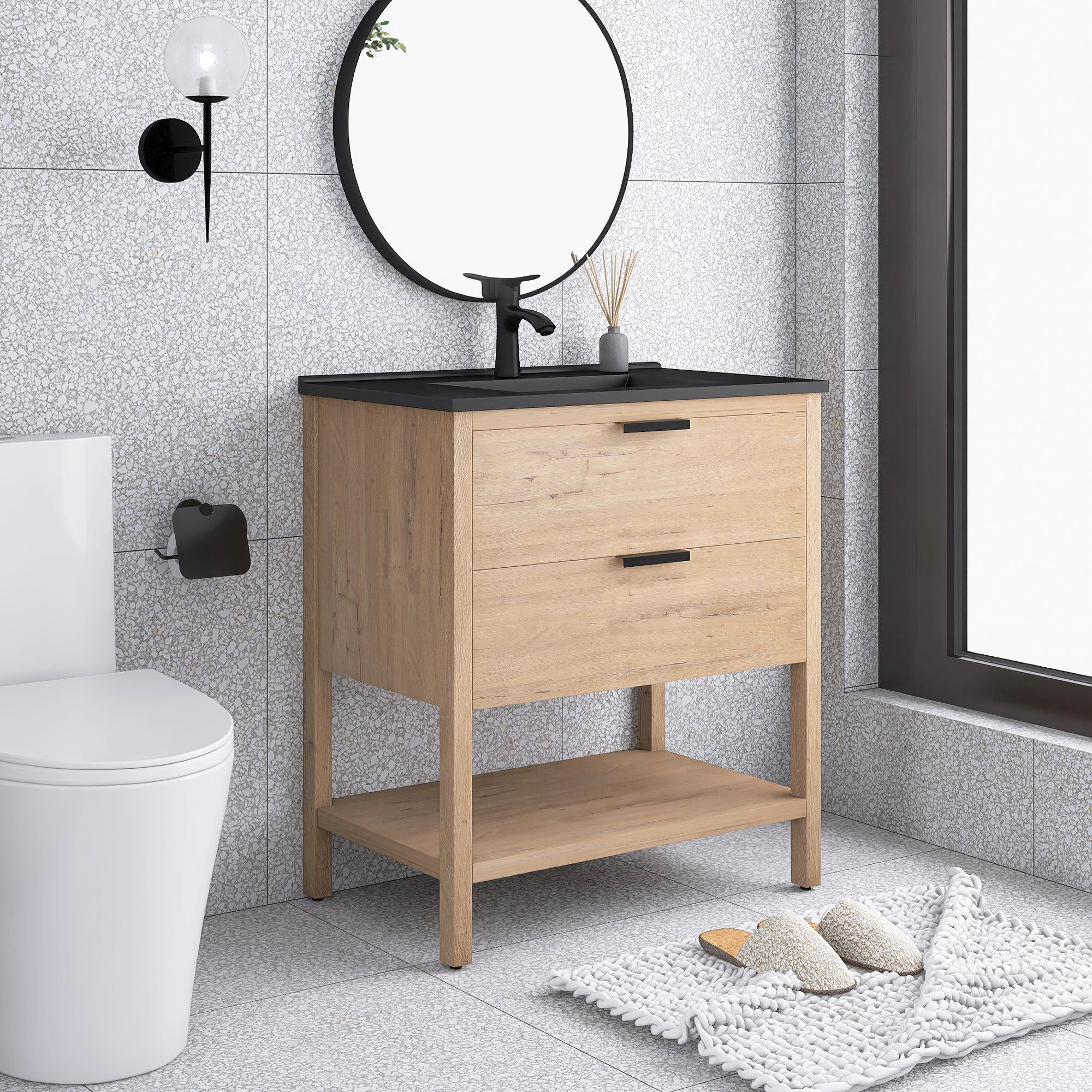 30 Inch Freestanding Bathroom Vanity Plywood With 2 Drawers with Ceramic Sink
