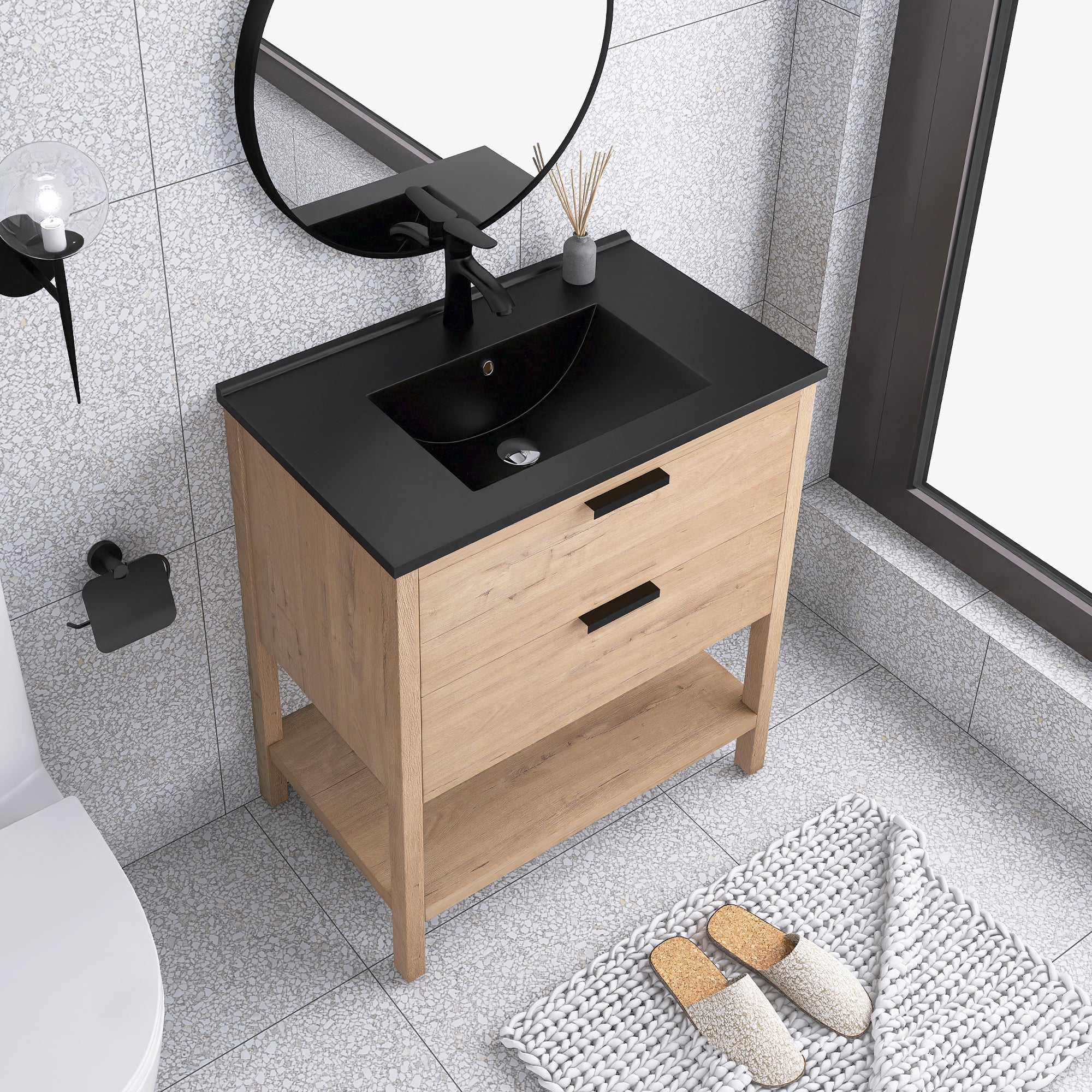 30 Inch Freestanding Bathroom Vanity Plywood With 2 Drawers with Ceramic Sink