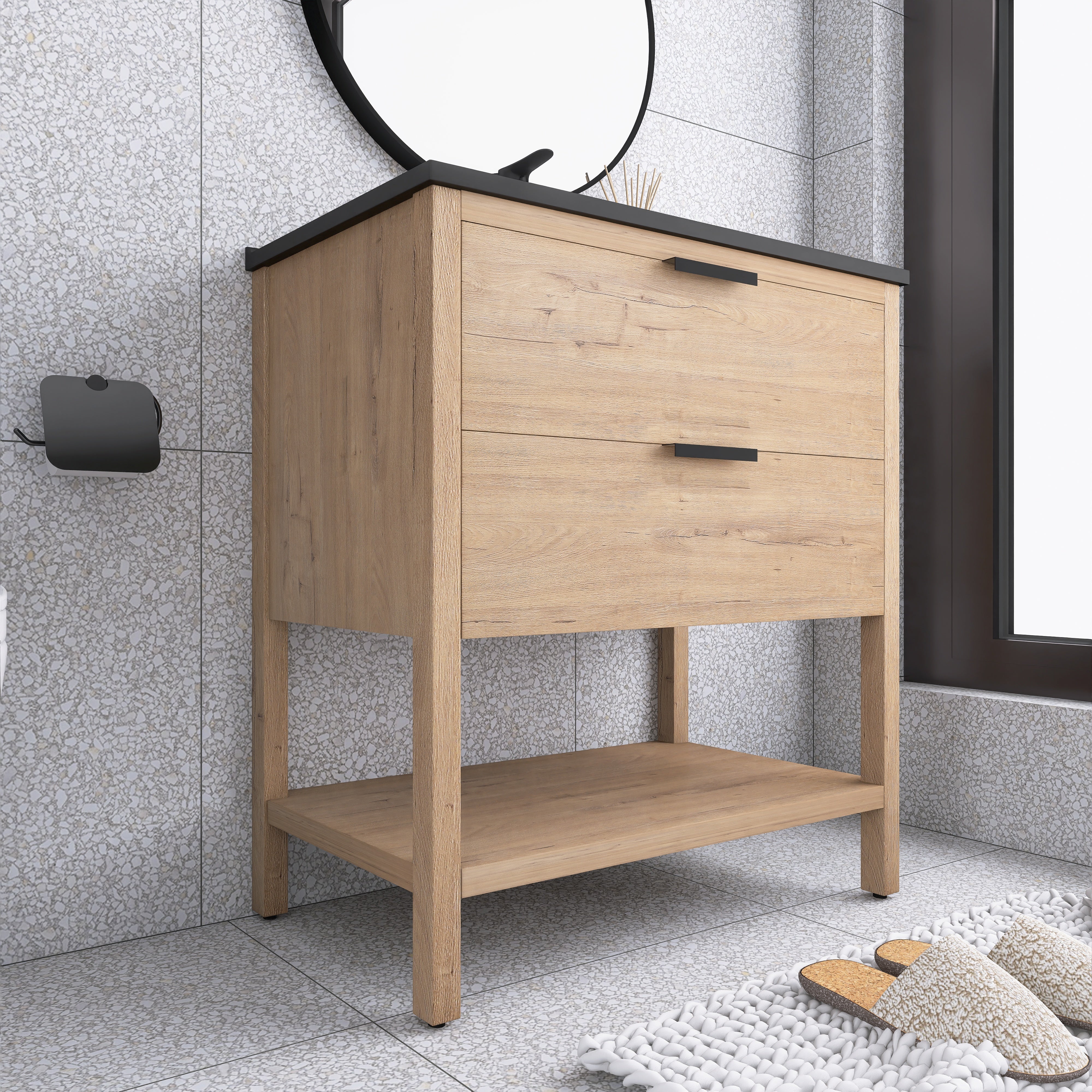 30 Inch Freestanding Bathroom Vanity Plywood With 2 Drawers with Ceramic Sink
