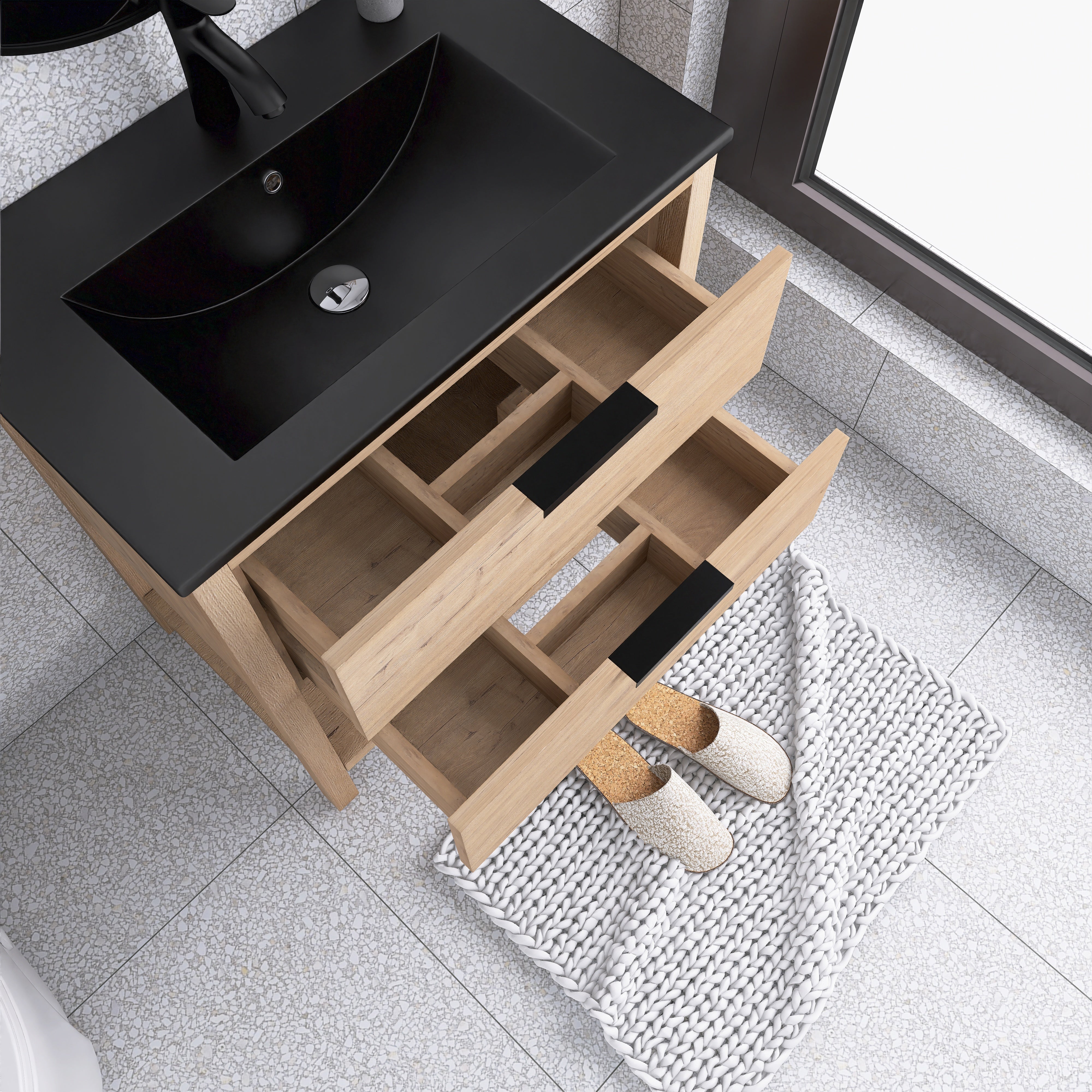 30 Inch Freestanding Bathroom Vanity Plywood With 2 Drawers with Ceramic Sink